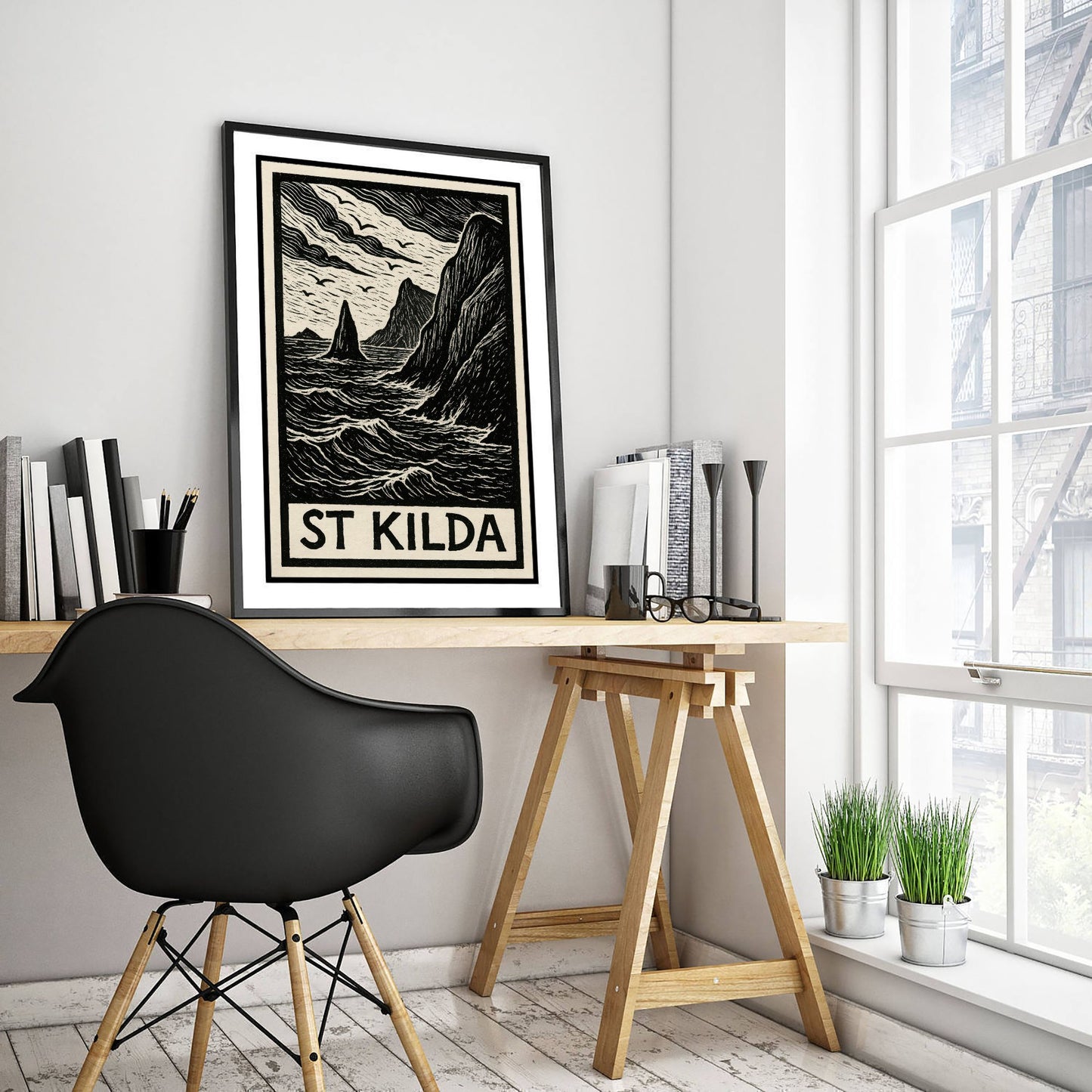 St Kilda Scotland Travel Poster - Island Art Print - Black and White Woodcut - Scottish Islands 3/3
