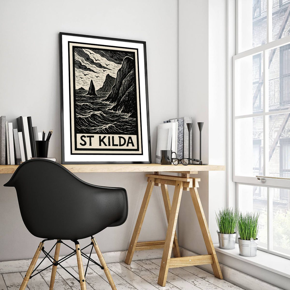 St Kilda Scotland Travel Poster - Island Art Print - Black and White Woodcut - Scottish Islands 3/3