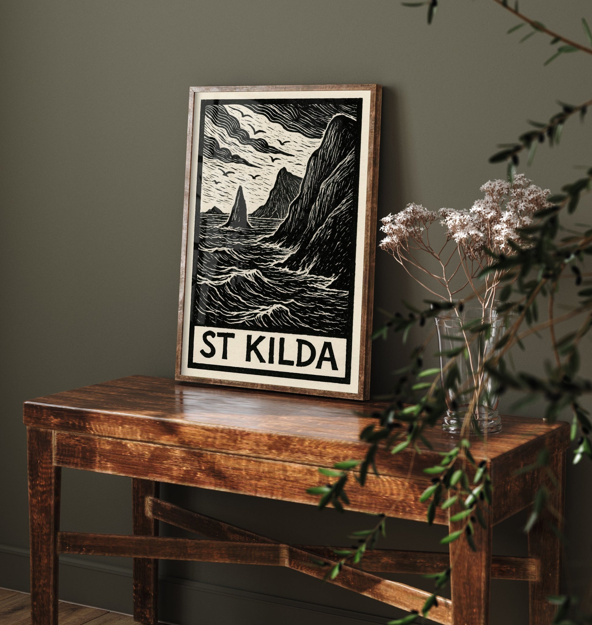 St Kilda Scotland Travel Poster - Island Art Print - Black and White Woodcut - Scottish Islands 3/3