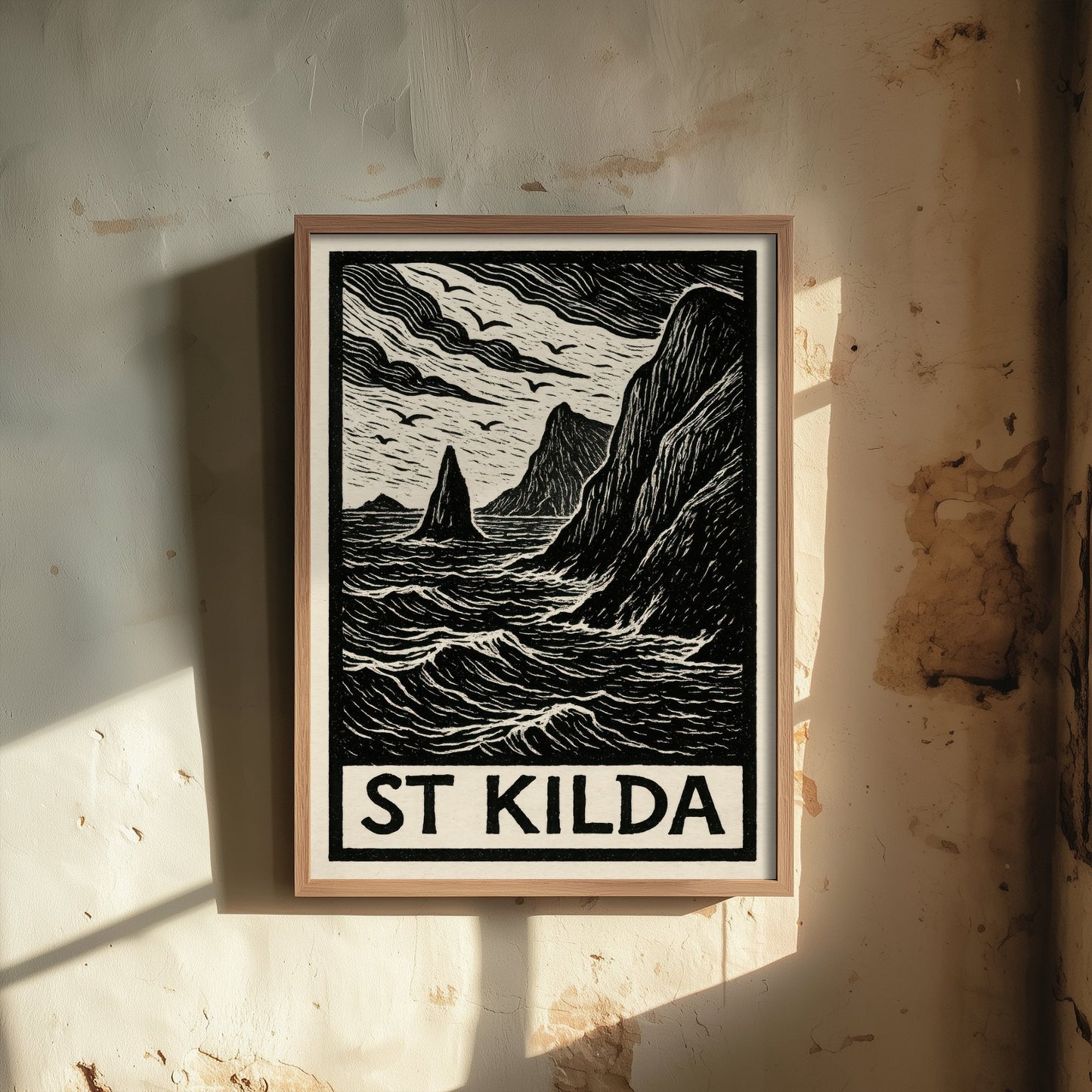 St Kilda Scotland Travel Poster - Island Art Print - Black and White Woodcut - Scottish Islands 3/3