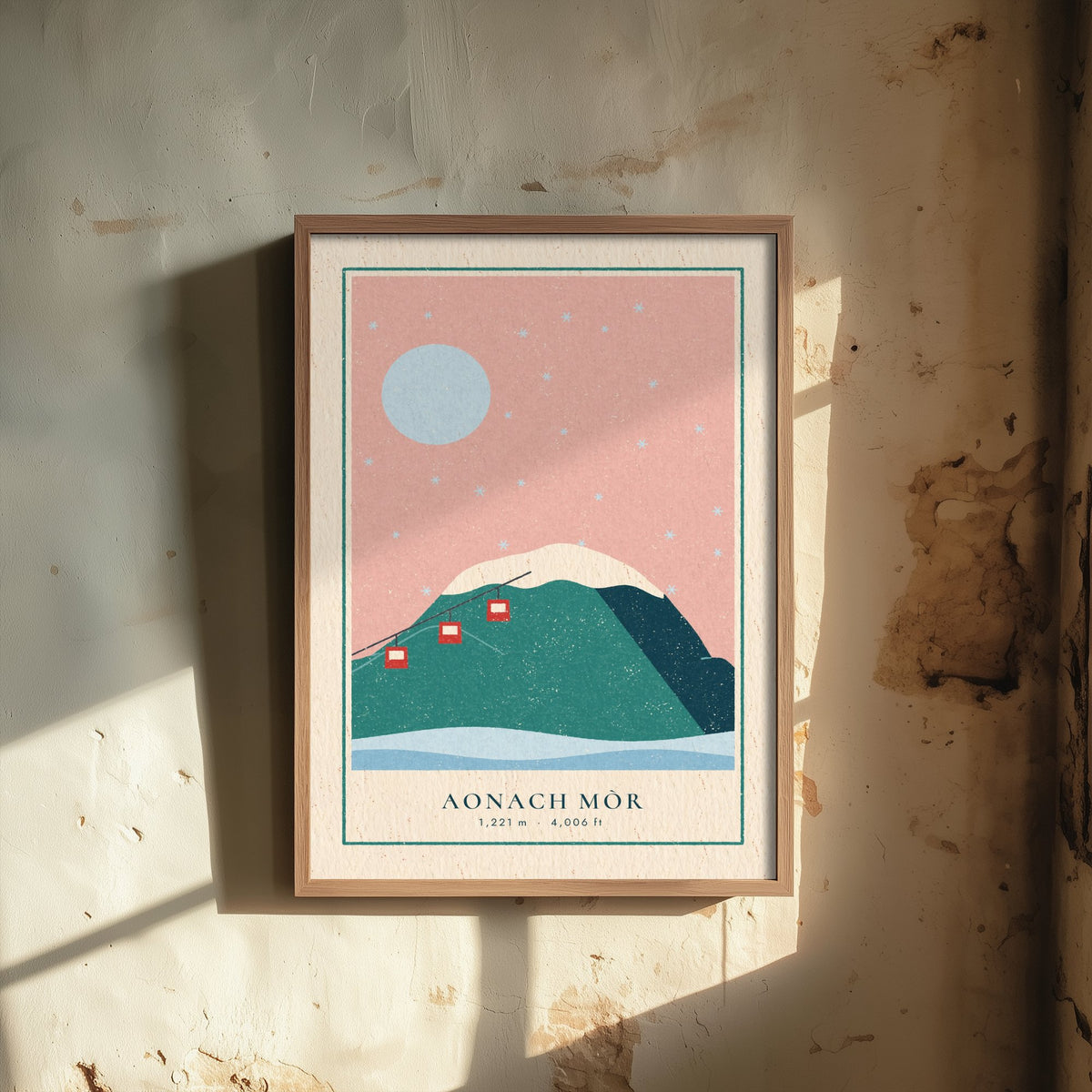 Aonach Mor Art Print - Lochaber Munro Ski Poster - Linocut Style Mountain Illustration V2 1/3