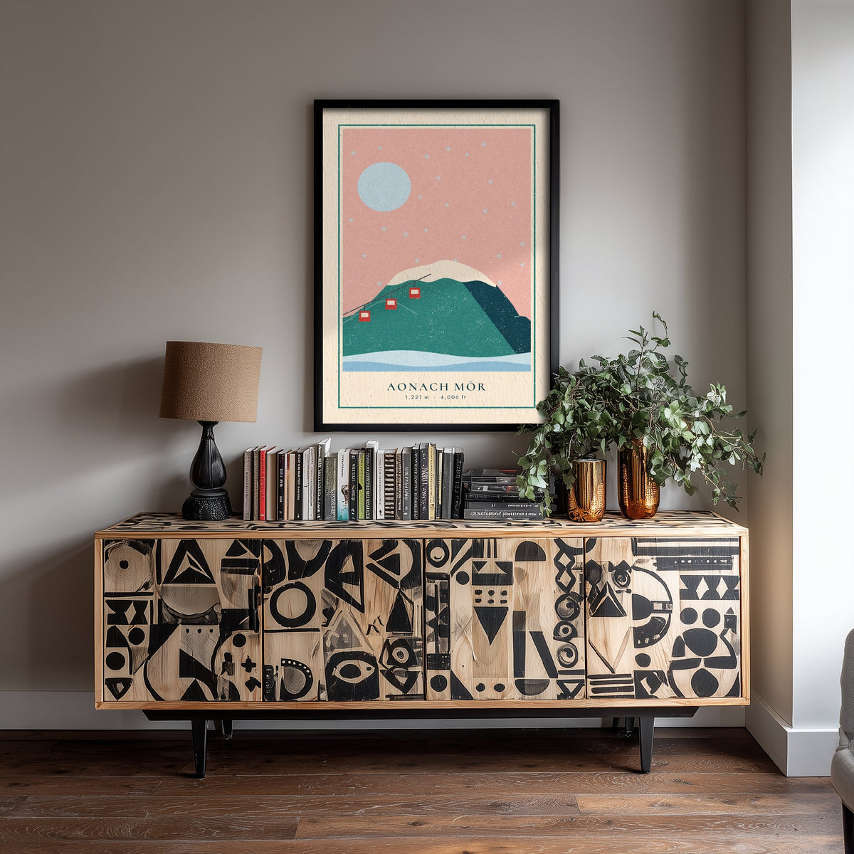 Aonach Mor Art Print - Lochaber Munro Ski Poster - Linocut Style Mountain Illustration V2 1/3