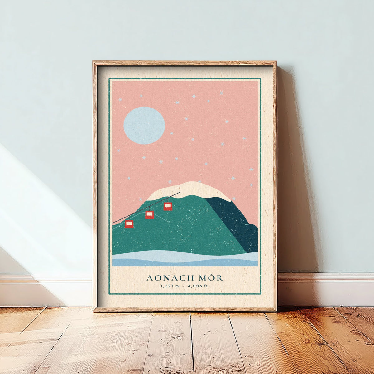 Aonach Mor Art Print - Lochaber Munro Ski Poster - Linocut Style Mountain Illustration V2 1/3