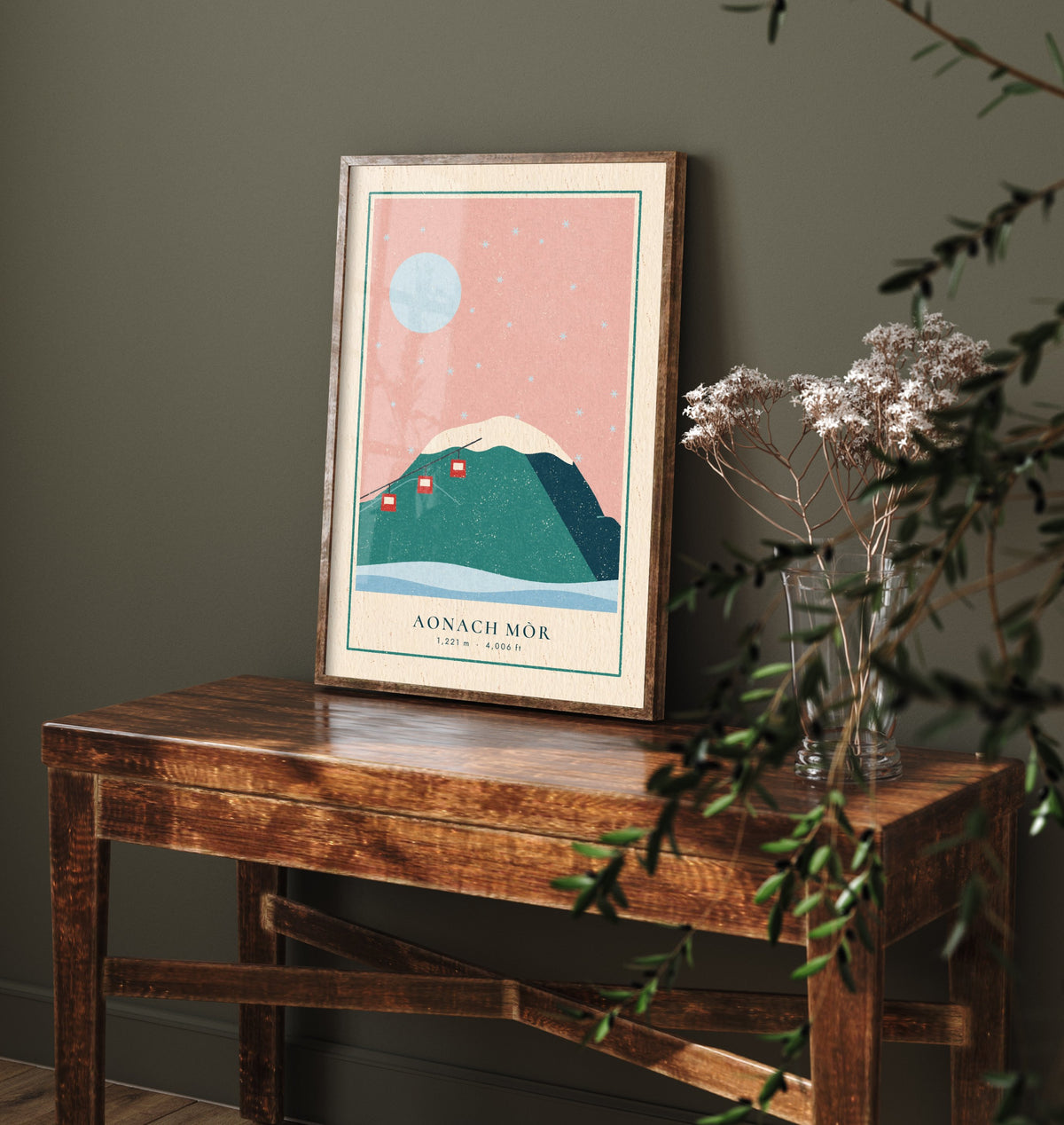 Aonach Mor Art Print - Lochaber Munro Ski Poster - Linocut Style Mountain Illustration V2 1/3