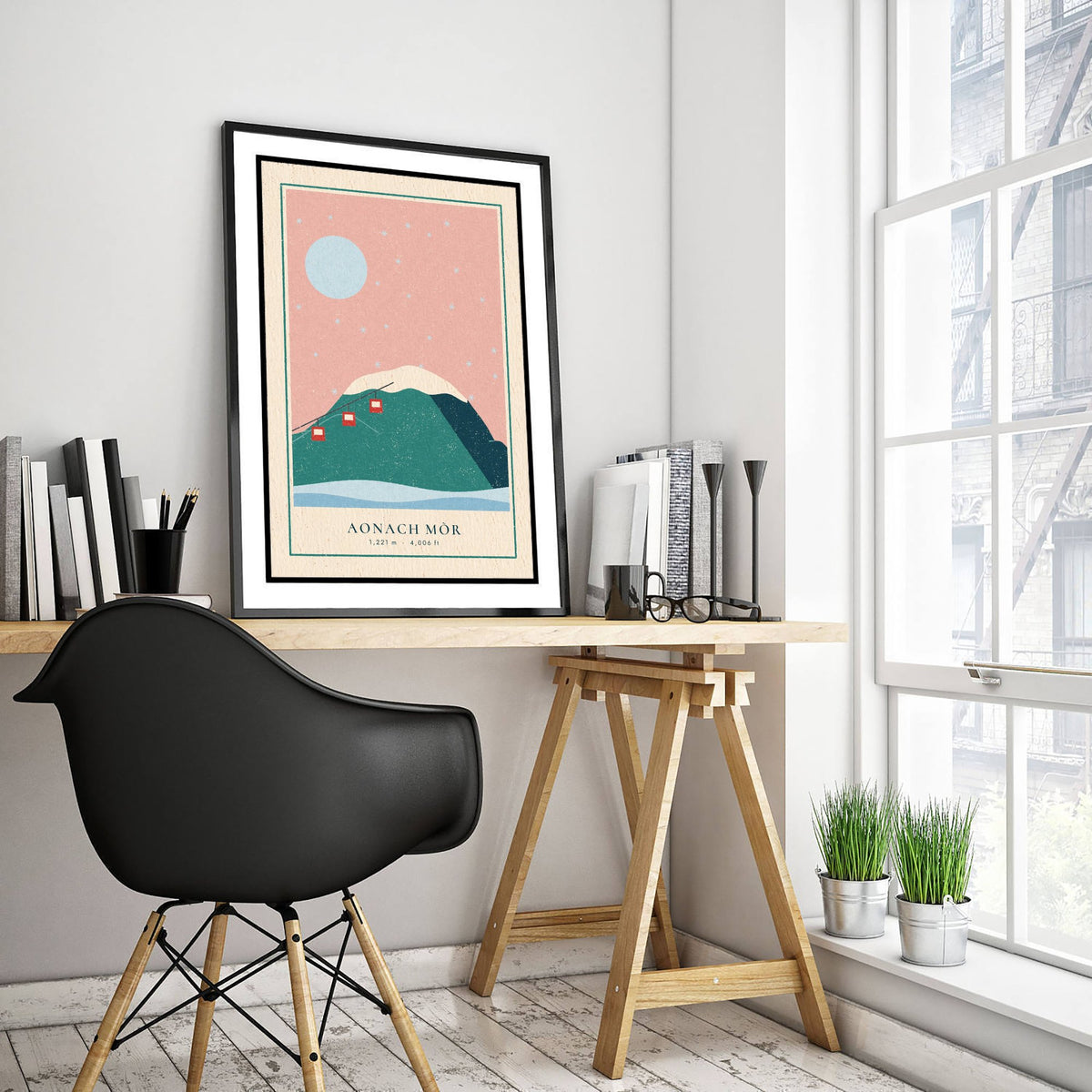 Aonach Mor Art Print - Lochaber Munro Ski Poster - Linocut Style Mountain Illustration V2 1/3