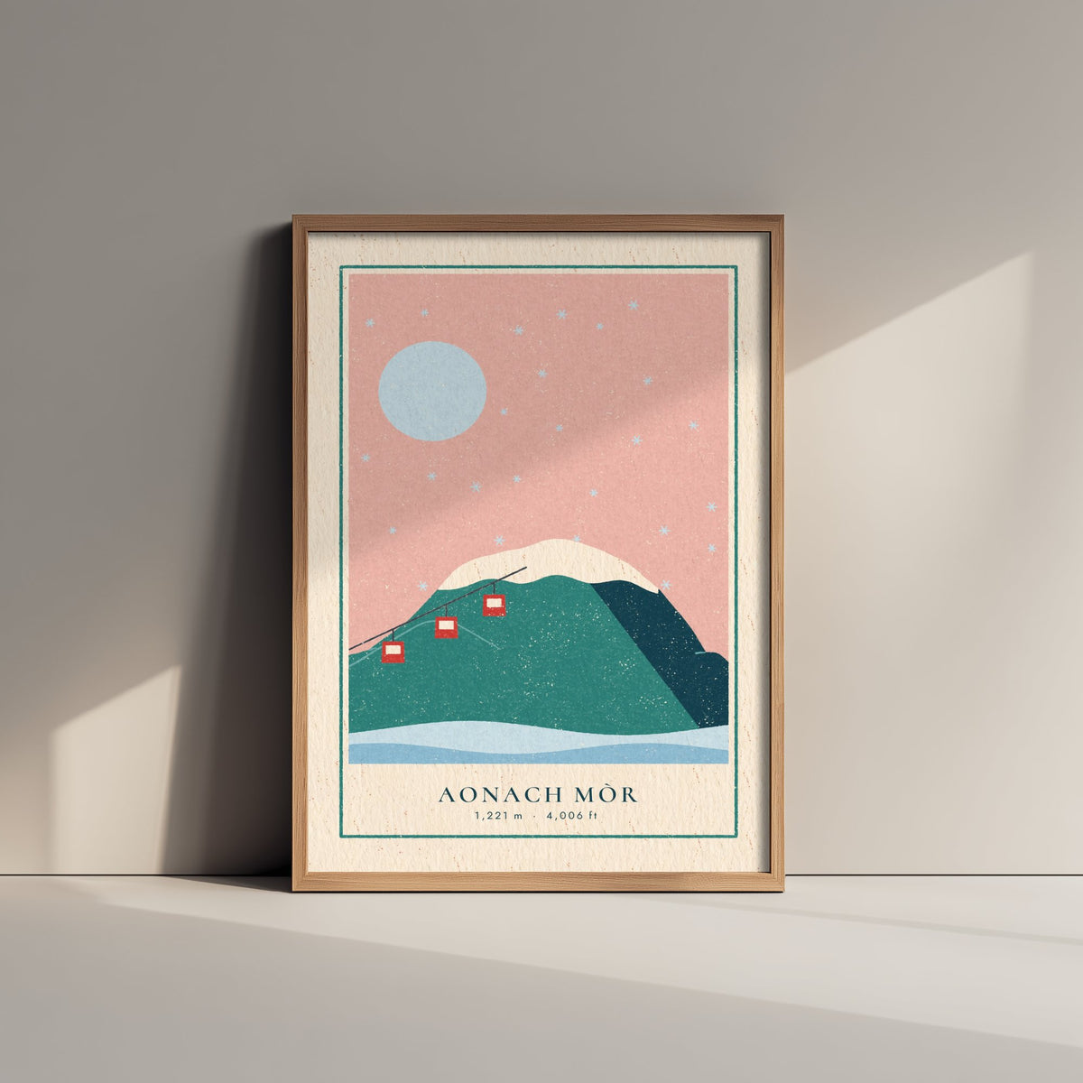 Aonach Mor Art Print - Lochaber Munro Ski Poster - Linocut Style Mountain Illustration V2 1/3