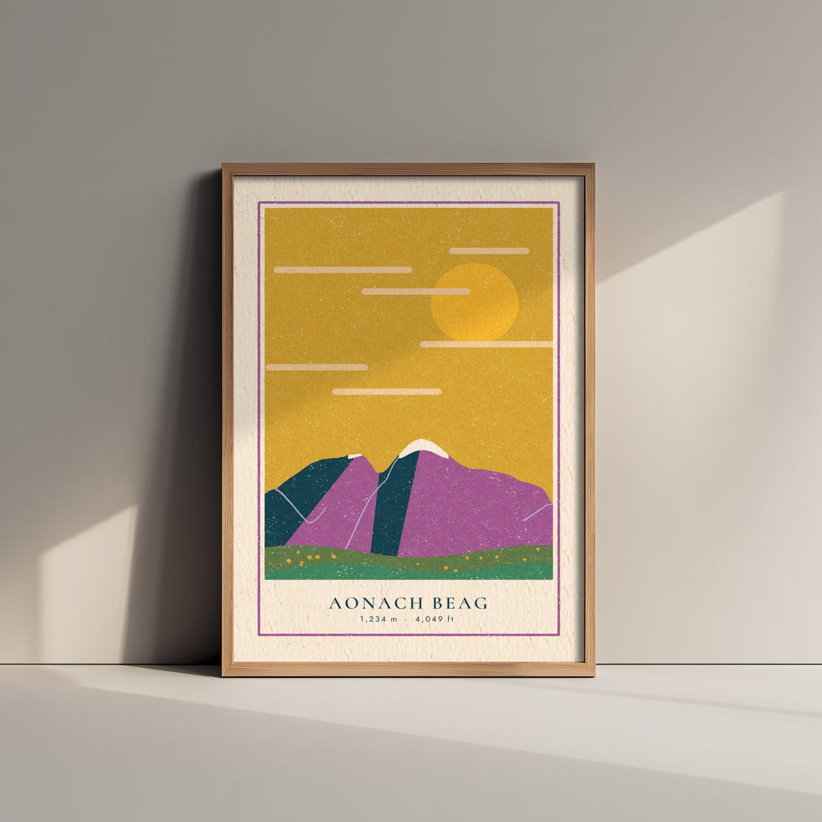 Aonach Beag Art Print - Scottish Munro Poster - Mustard Sky Linocut Look Illustration V2 2/3