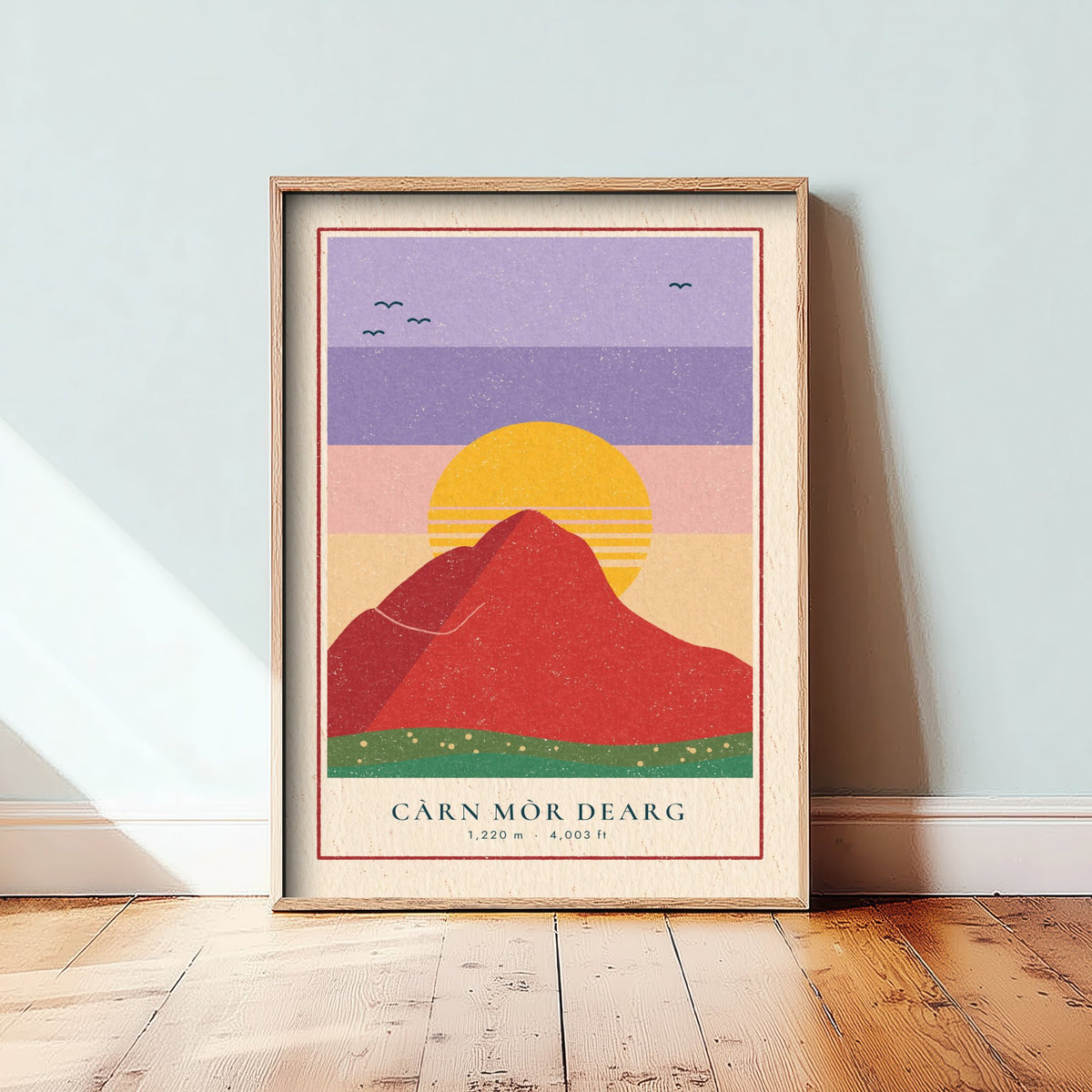 Carn Mor Dearg Art Print - Red Mountain Sunset Poster - Scottish 4000ft Woodcut V2 3/3