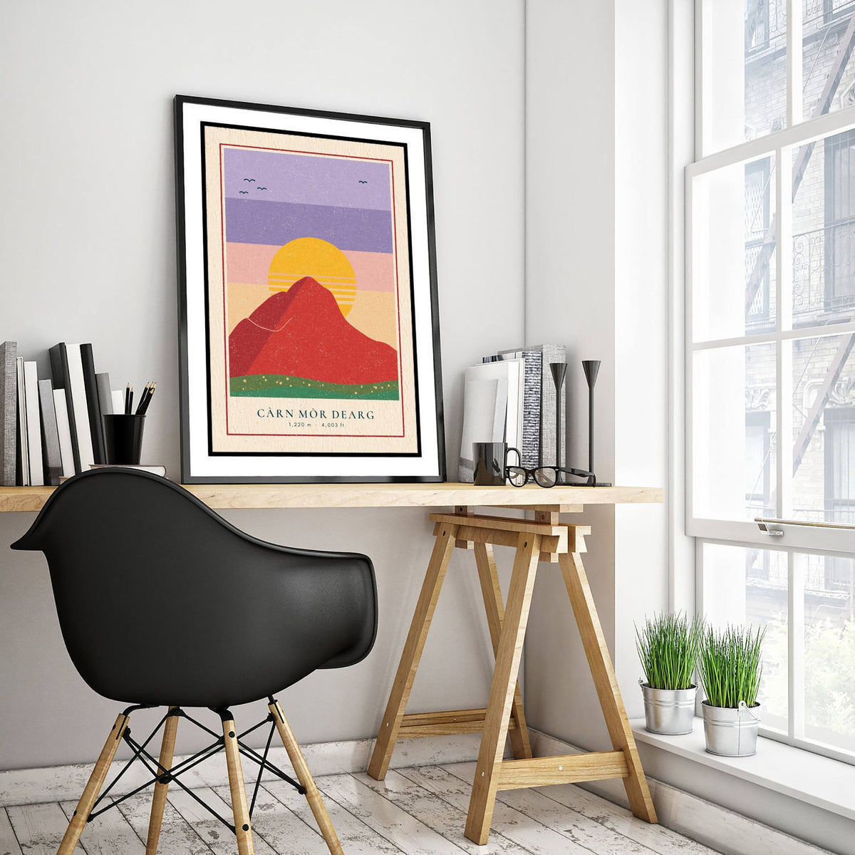 Carn Mor Dearg Art Print - Red Mountain Sunset Poster - Scottish 4000ft Woodcut V2 3/3
