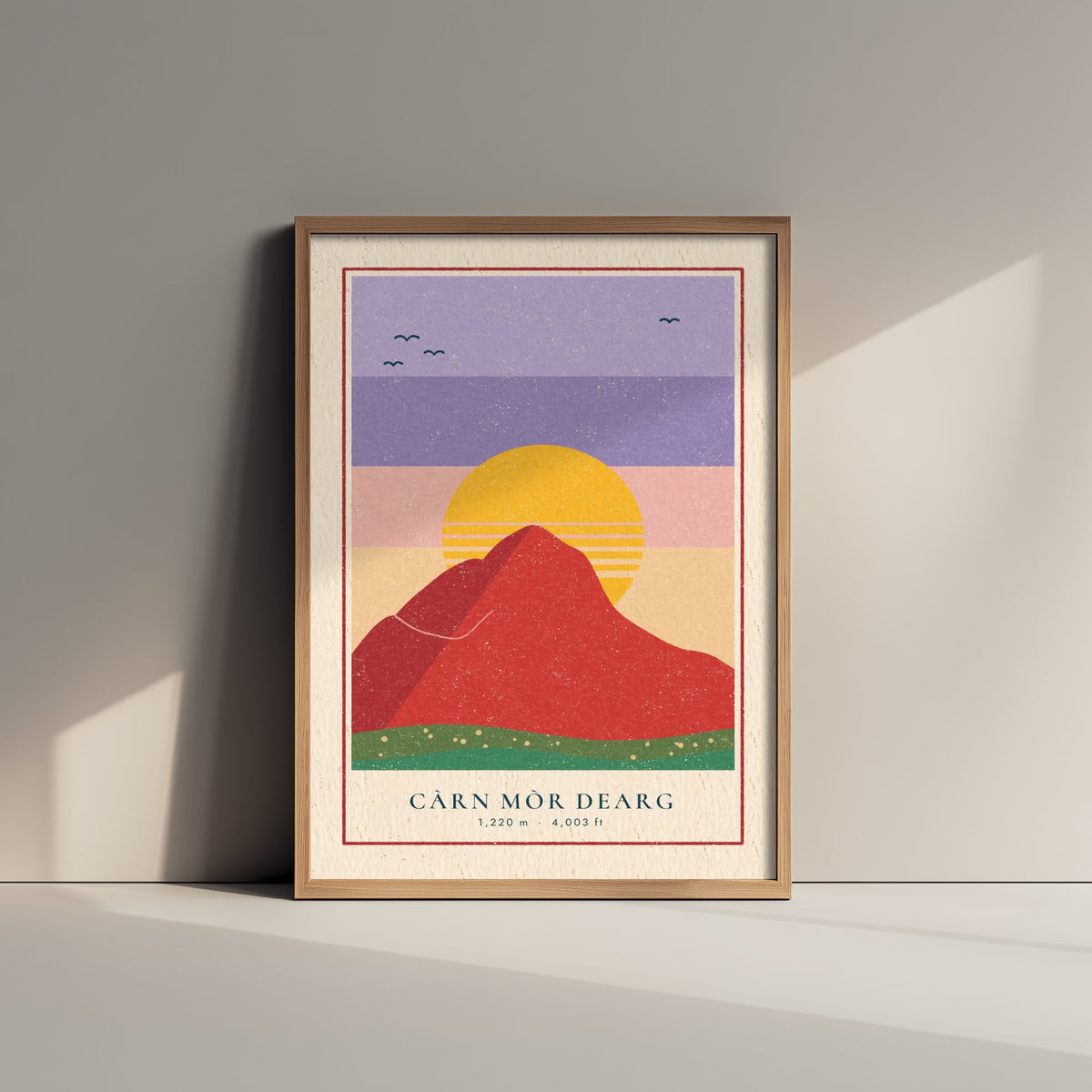 Carn Mor Dearg Art Print - Red Mountain Sunset Poster - Scottish 4000ft Woodcut V2 3/3
