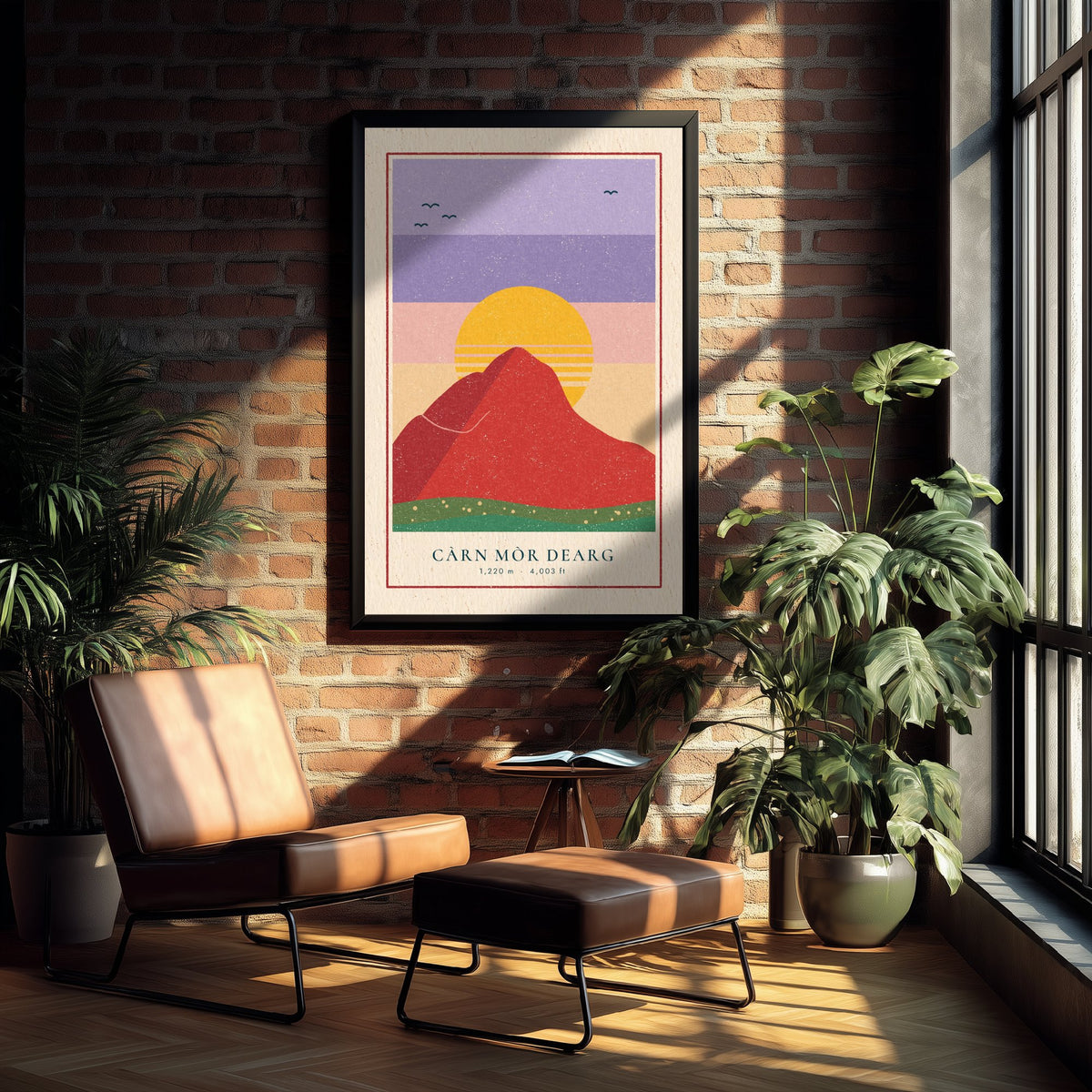 Carn Mor Dearg Art Print - Red Mountain Sunset Poster - Scottish 4000ft Woodcut V2 3/3