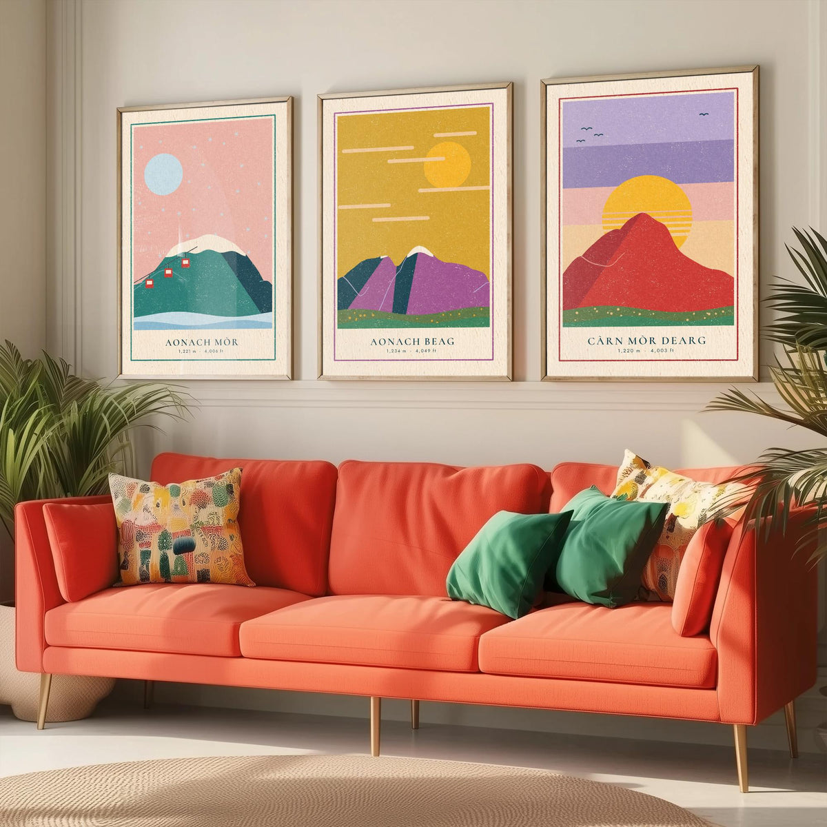Lochaber 4000ft Munro Set of Three Art Prints - Aonach Mor, Aonach Beag, Carn Mor Dearg - Linocut Style Poster Illustration V2