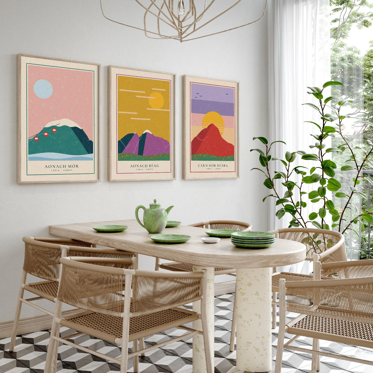 Lochaber 4000ft Munro Set of Three Art Prints - Aonach Mor, Aonach Beag, Carn Mor Dearg - Linocut Style Poster Illustration V2