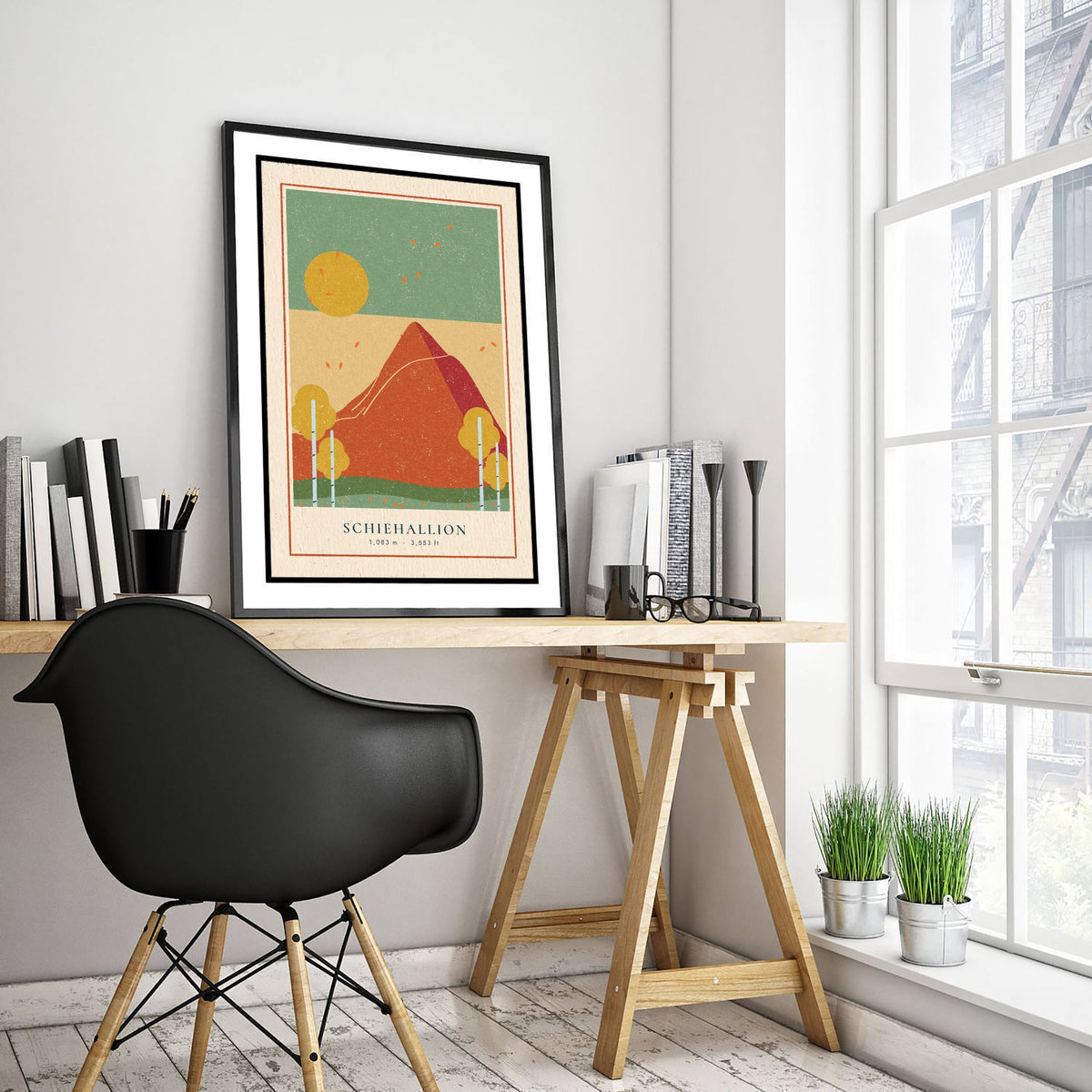 Schiehallion Autumn Art Print - Silver Birch Perthshire Poster - Fairy Hill Linocut Woodcut Illustration V2 3/3