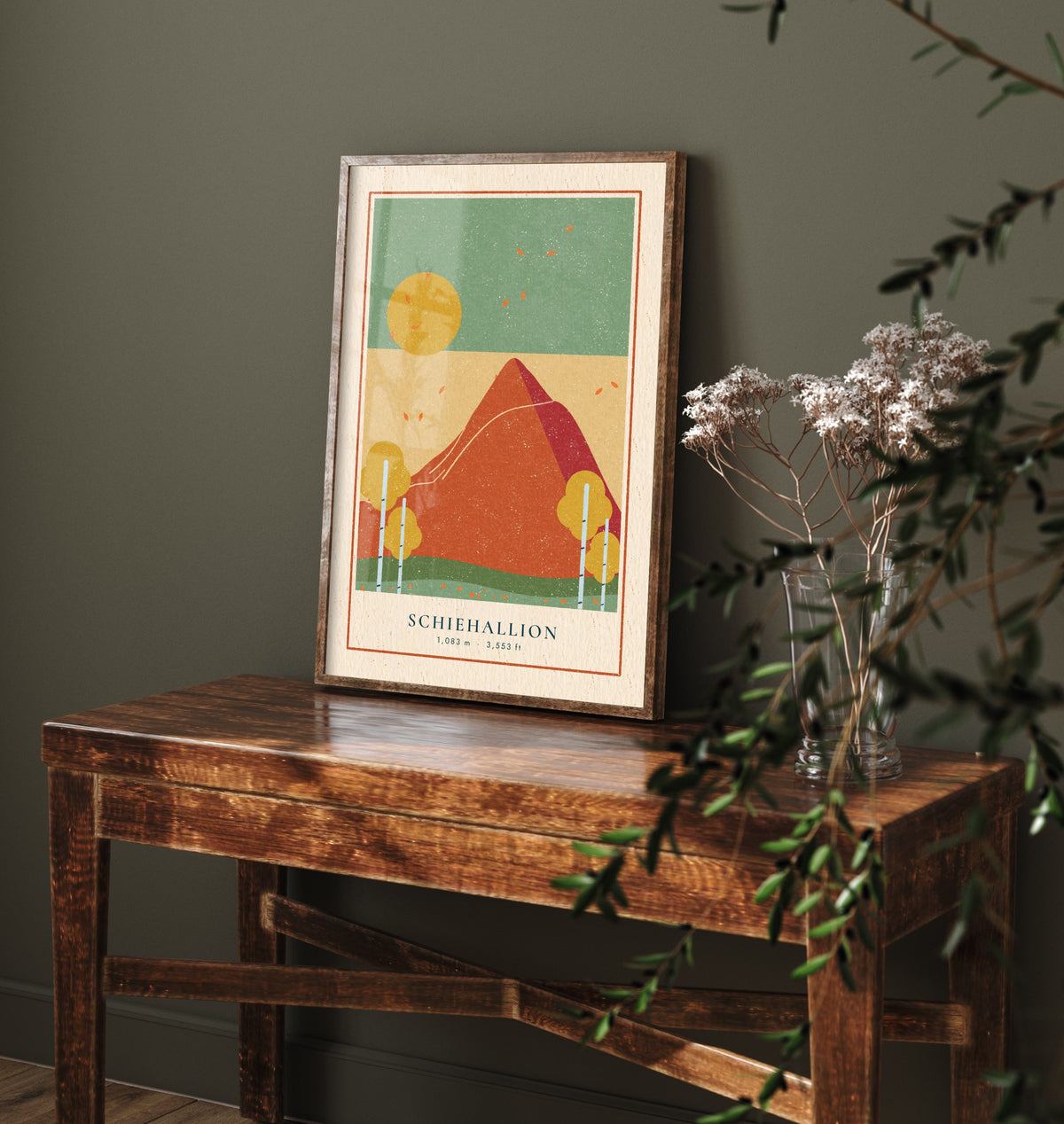 Schiehallion Autumn Art Print - Silver Birch Perthshire Poster - Fairy Hill Linocut Woodcut Illustration V2 3/3