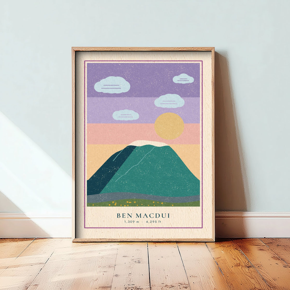Ben Macdui Art Print - Pastel Sky Cairngorms Poster - Linocut Style Scottish Munro Illustration V1 1/3