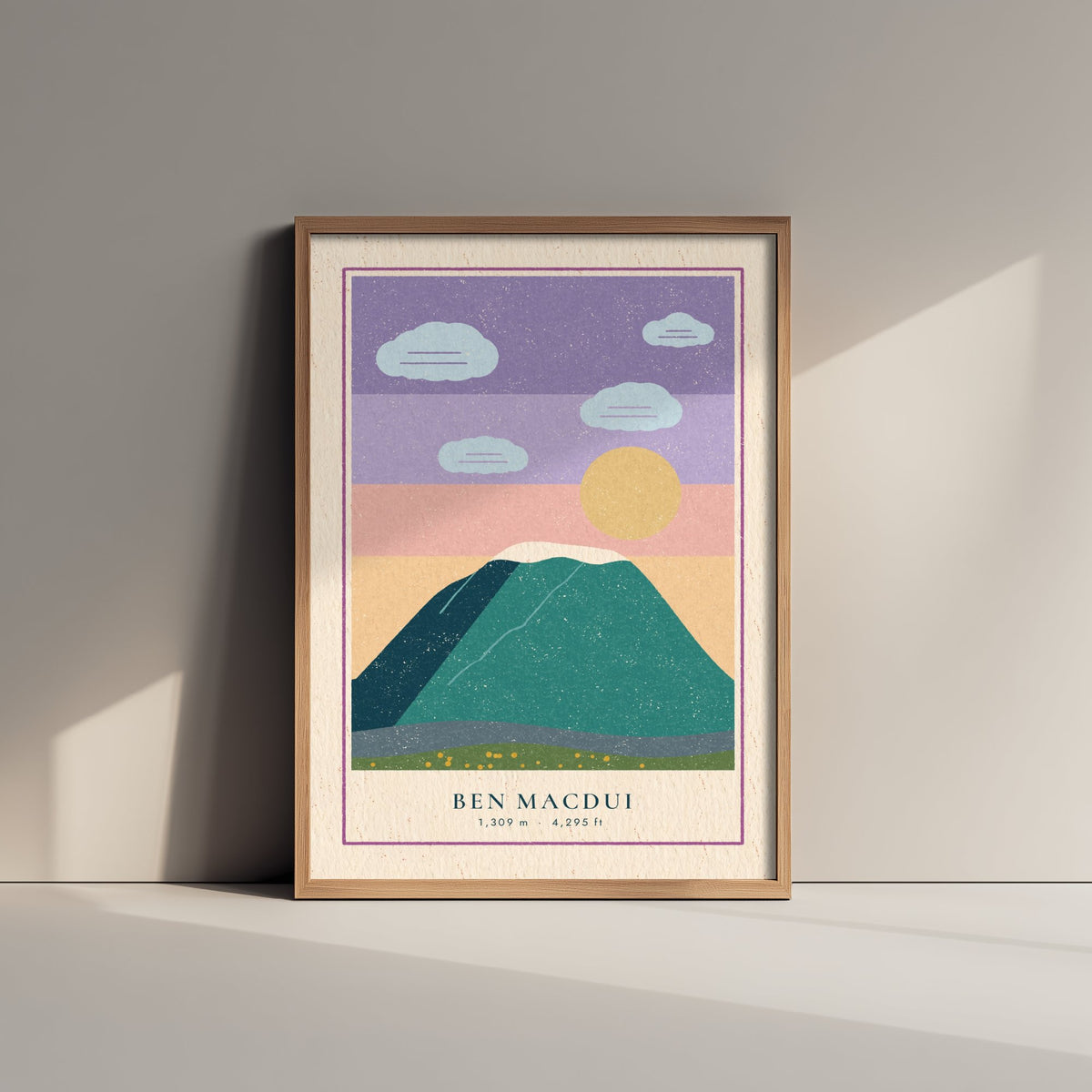 Ben Macdui Art Print - Pastel Sky Cairngorms Poster - Linocut Style Scottish Munro Illustration V1 1/3