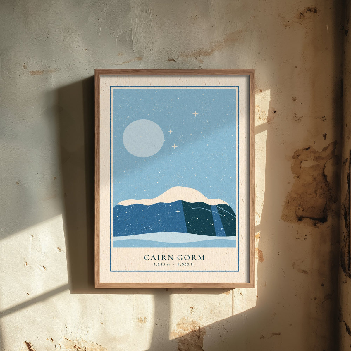 Cairn Gorm Snowy Moonlit Poster - Ice Blue Winter Art Print - Cairngorms Linocut Style Illustration V1 3/3