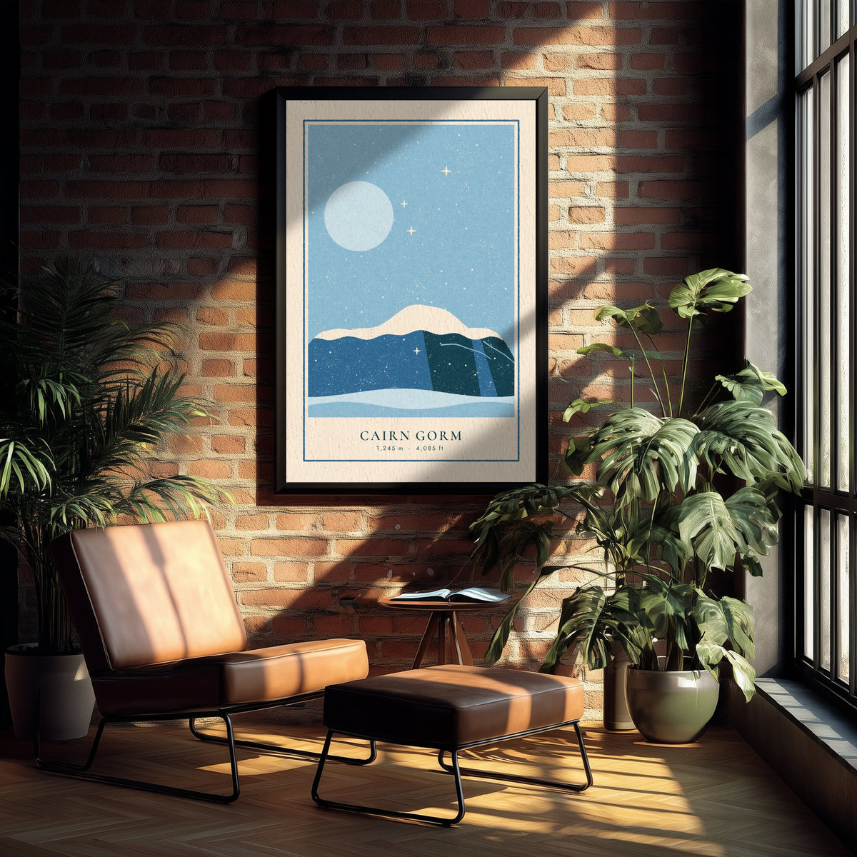 Cairn Gorm Snowy Moonlit Poster - Ice Blue Winter Art Print - Cairngorms Linocut Style Illustration V1 3/3