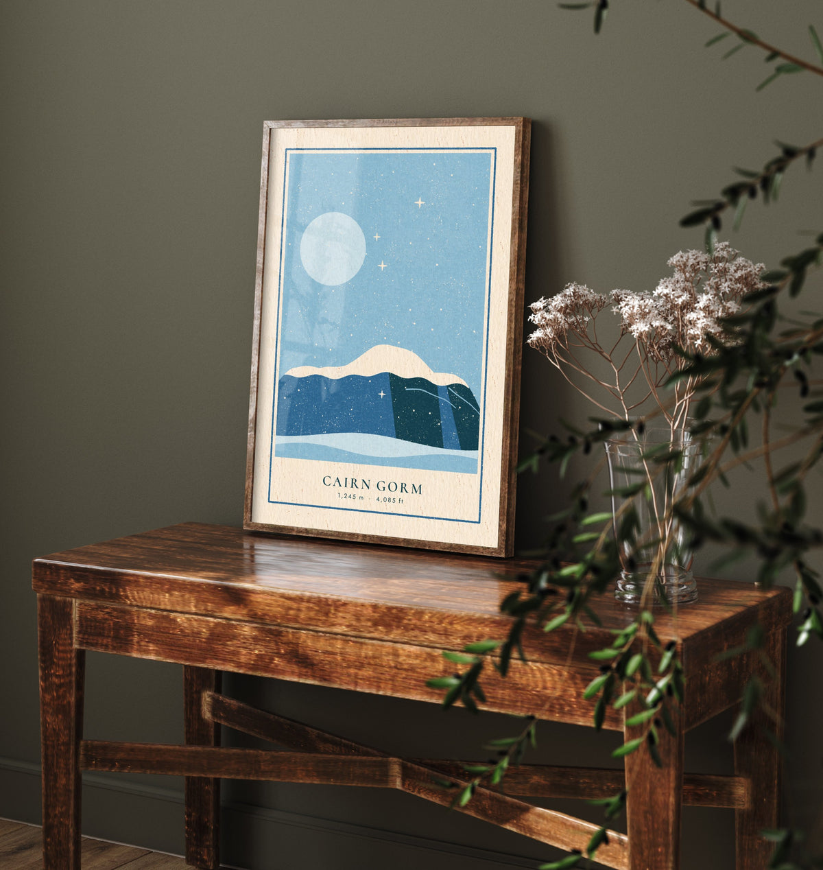 Cairn Gorm Snowy Moonlit Poster - Ice Blue Winter Art Print - Cairngorms Linocut Style Illustration V1 3/3