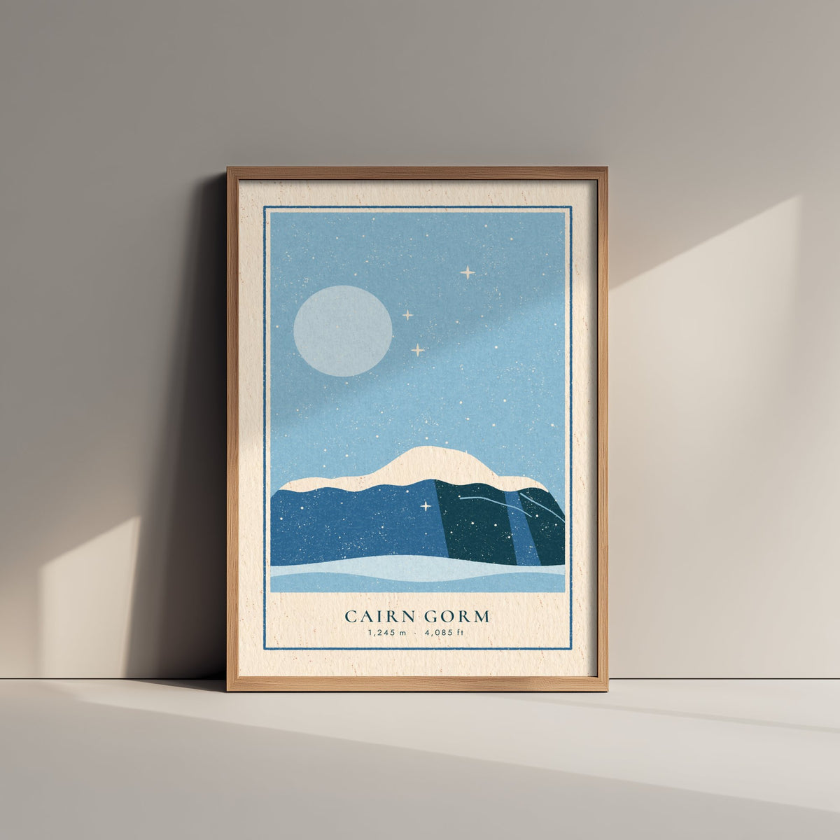 Cairn Gorm Snowy Moonlit Poster - Ice Blue Winter Art Print - Cairngorms Linocut Style Illustration V1 3/3
