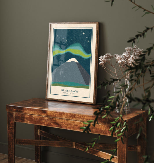 Braeriach Northern Lights Poster - Aurora Over the Cairngorms Art Print - Linocut Mountain Illustration V1 2/3