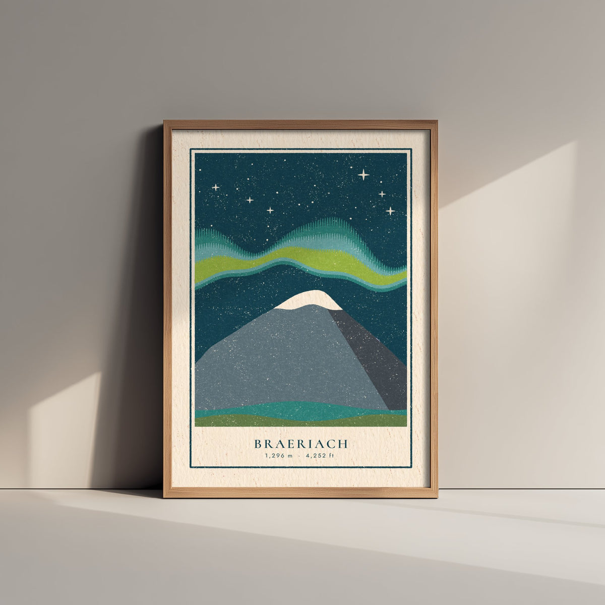 Braeriach Northern Lights Poster - Aurora Over the Cairngorms Art Print - Linocut Mountain Illustration V1 2/3
