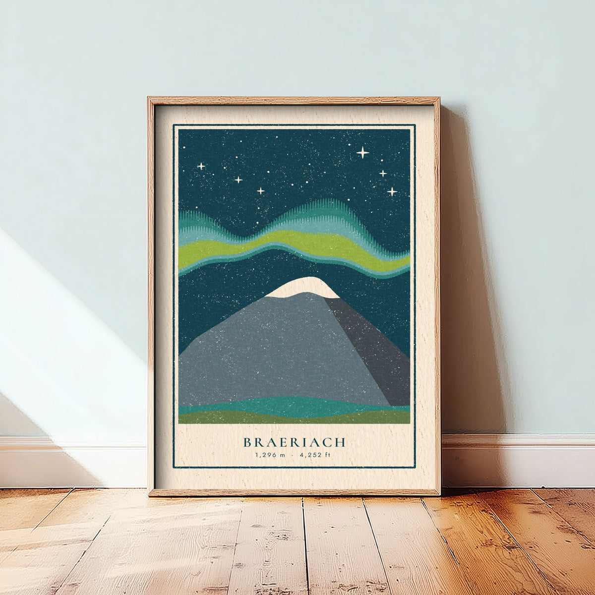 Braeriach Northern Lights Poster - Aurora Over the Cairngorms Art Print - Linocut Mountain Illustration V1 2/3