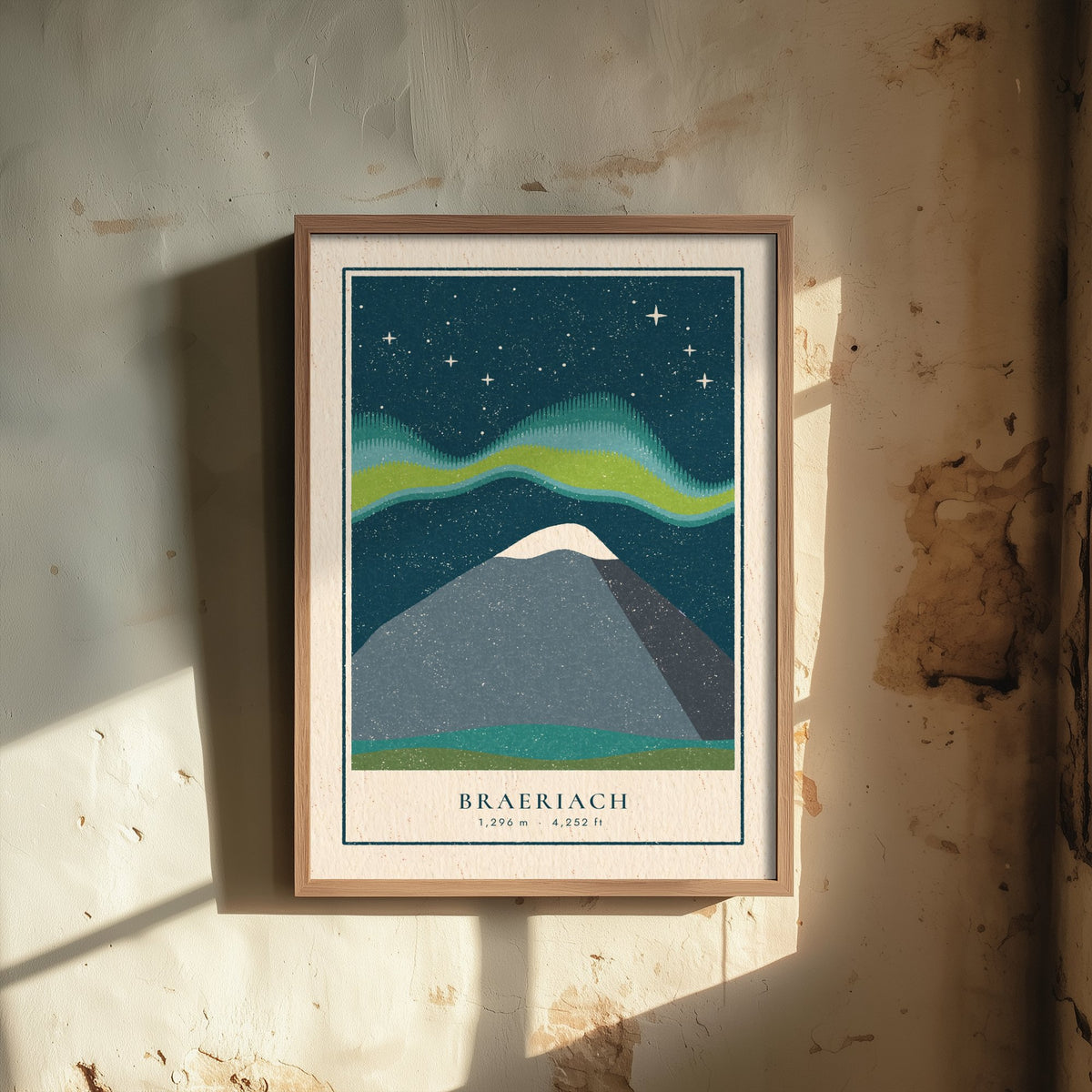 Braeriach Northern Lights Poster - Aurora Over the Cairngorms Art Print - Linocut Mountain Illustration V1 2/3