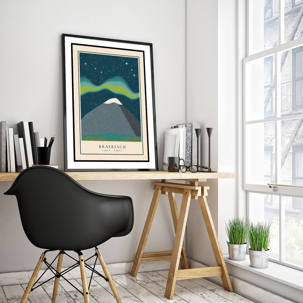 Braeriach Northern Lights Poster - Aurora Over the Cairngorms Art Print - Linocut Mountain Illustration V1 2/3