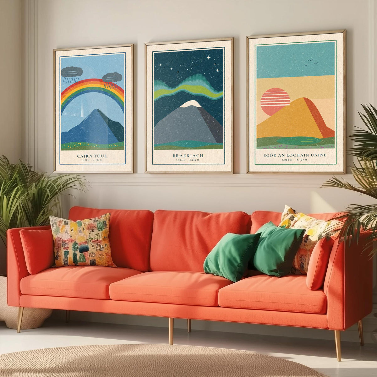 Cairngorm 4000ft Munro Set of Three Art Prints - Cairn Toul, Braeriach, Sgor an Lochain Uaine - Linocut Style Poster Illustration V1
