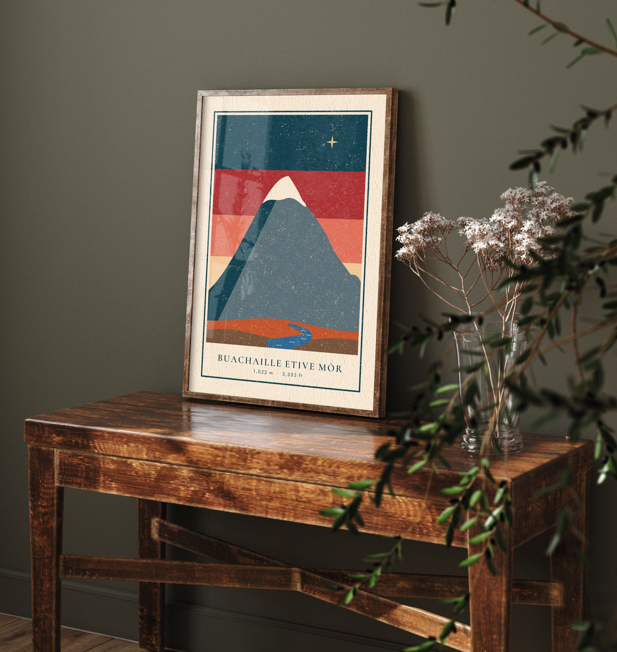 Buachaille Etive Mor Poster - Glencoe Dusk Art Print - Striped Sky Scottish Mountain Linocut Illustration V1 2/3