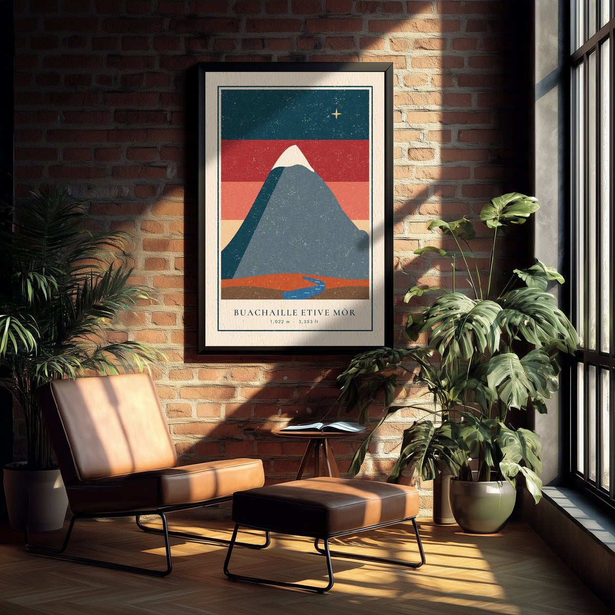 Buachaille Etive Mor Poster - Glencoe Dusk Art Print - Striped Sky Scottish Mountain Linocut Illustration V1 2/3