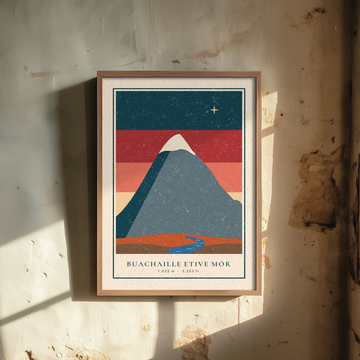 Buachaille Etive Mor Poster - Glencoe Dusk Art Print - Striped Sky Scottish Mountain Linocut Illustration V1 2/3