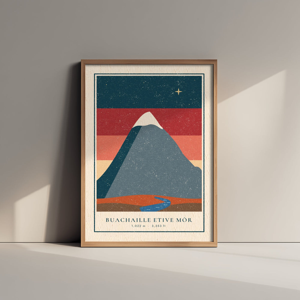Buachaille Etive Mor Poster - Glencoe Dusk Art Print - Striped Sky Scottish Mountain Linocut Illustration V1 2/3