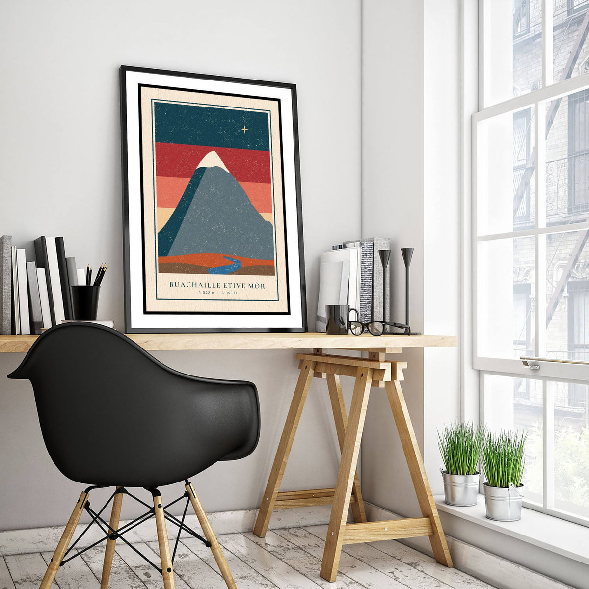 Buachaille Etive Mor Poster - Glencoe Dusk Art Print - Striped Sky Scottish Mountain Linocut Illustration V1 2/3