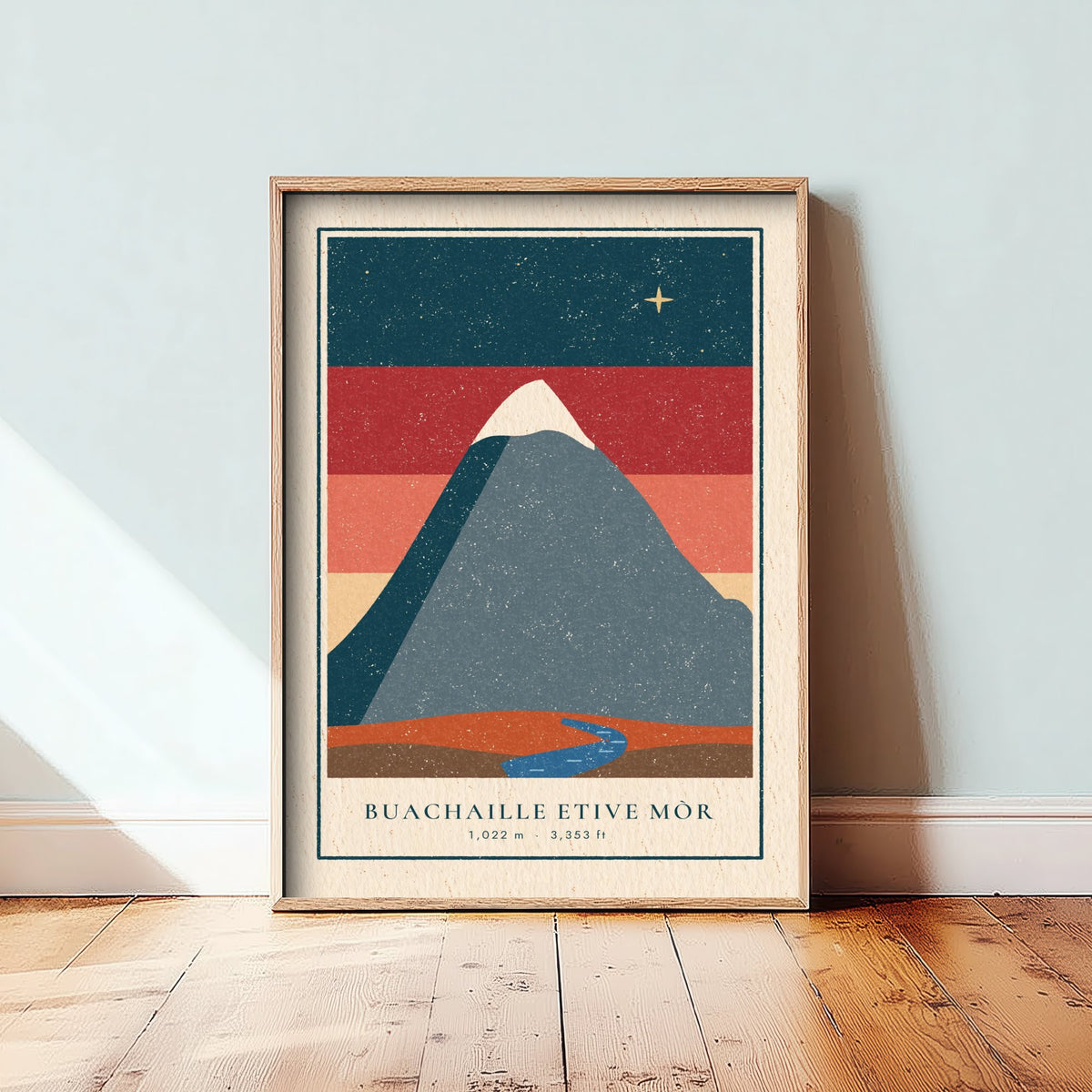 Buachaille Etive Mor Poster - Glencoe Dusk Art Print - Striped Sky Scottish Mountain Linocut Illustration V1 2/3