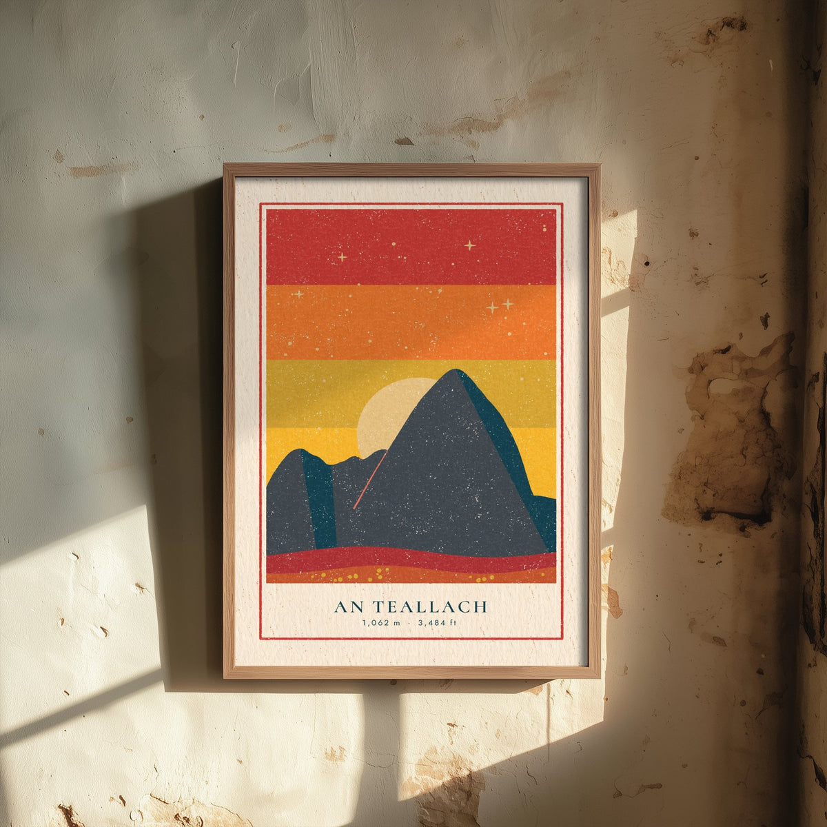An Teallach Fiery Sky Art Print - Wester Ross Forge Mountain Poster - Retro Linocut Illustration V1 3/3