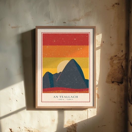 An Teallach Fiery Sky Art Print - Wester Ross Forge Mountain Poster - Retro Linocut Illustration V1 3/3
