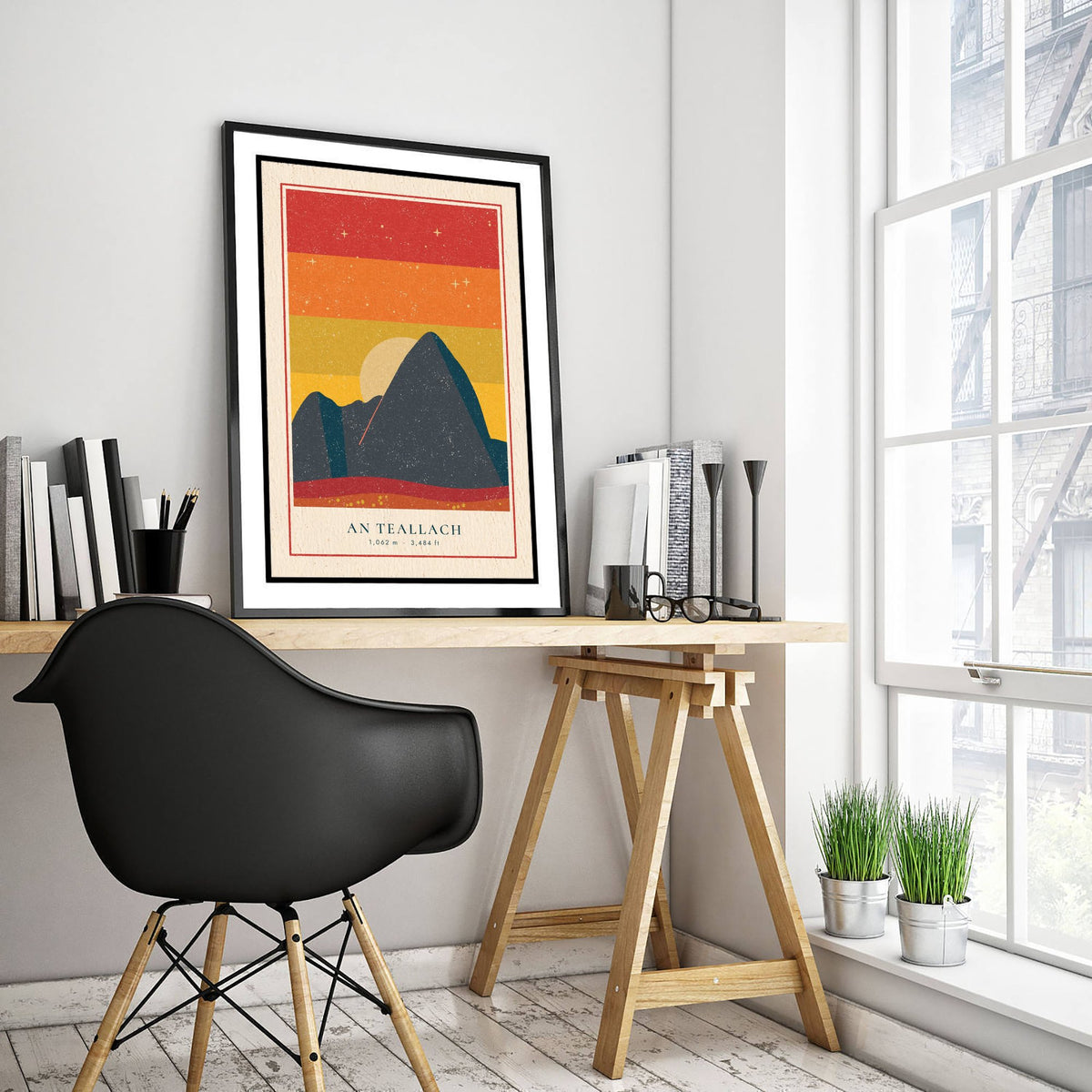 An Teallach Fiery Sky Art Print - Wester Ross Forge Mountain Poster - Retro Linocut Illustration V1 3/3