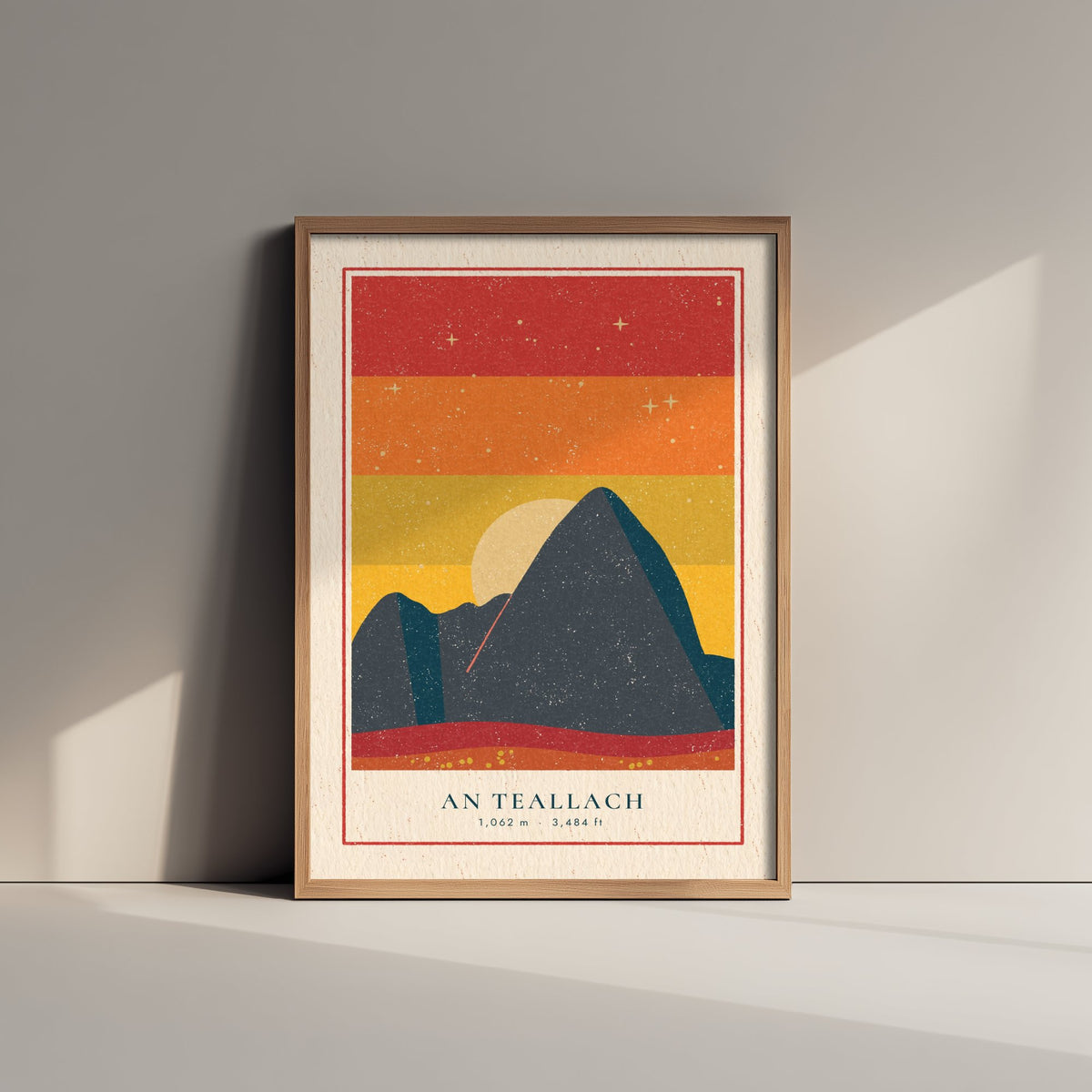 An Teallach Fiery Sky Art Print - Wester Ross Forge Mountain Poster - Retro Linocut Illustration V1 3/3