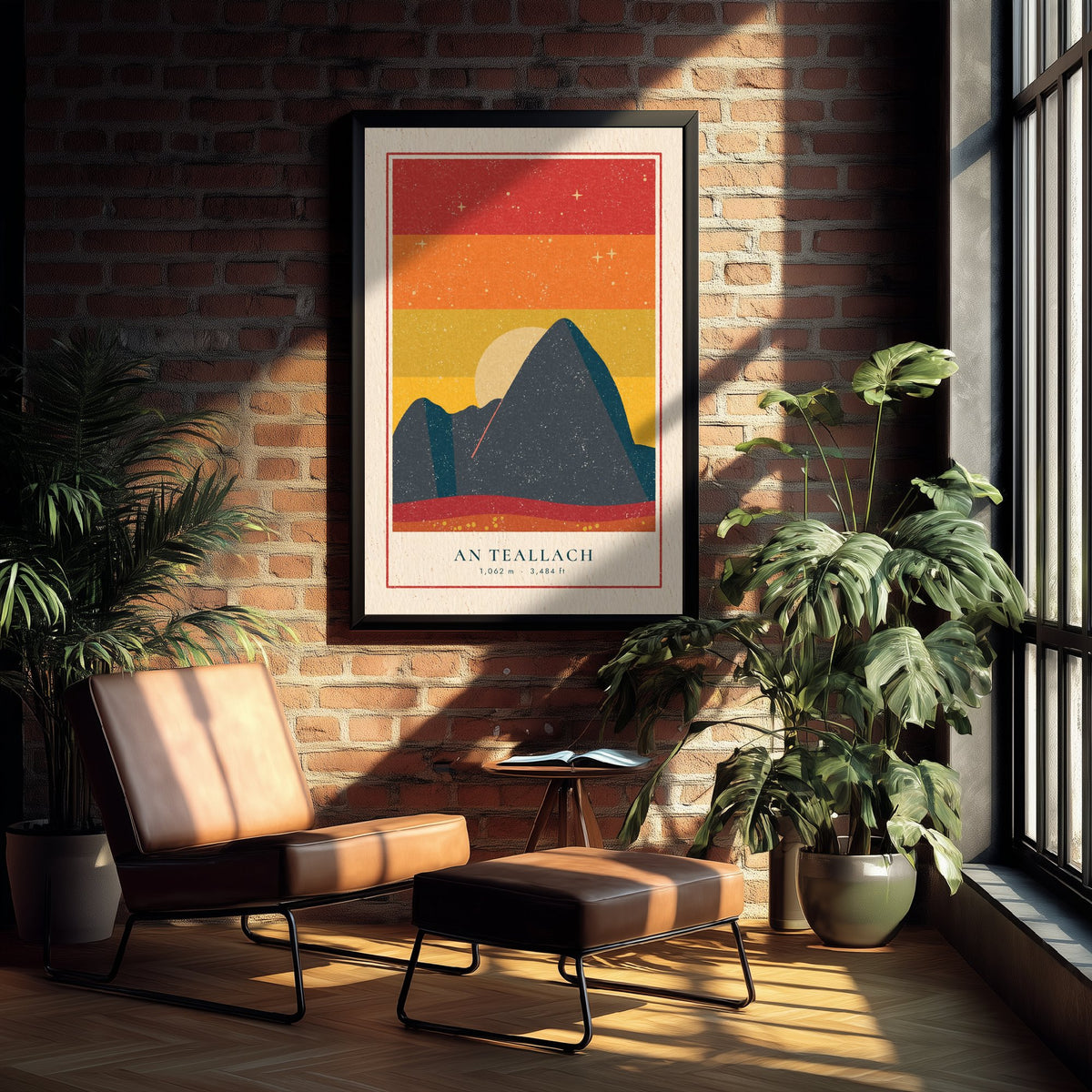 An Teallach Fiery Sky Art Print - Wester Ross Forge Mountain Poster - Retro Linocut Illustration V1 3/3