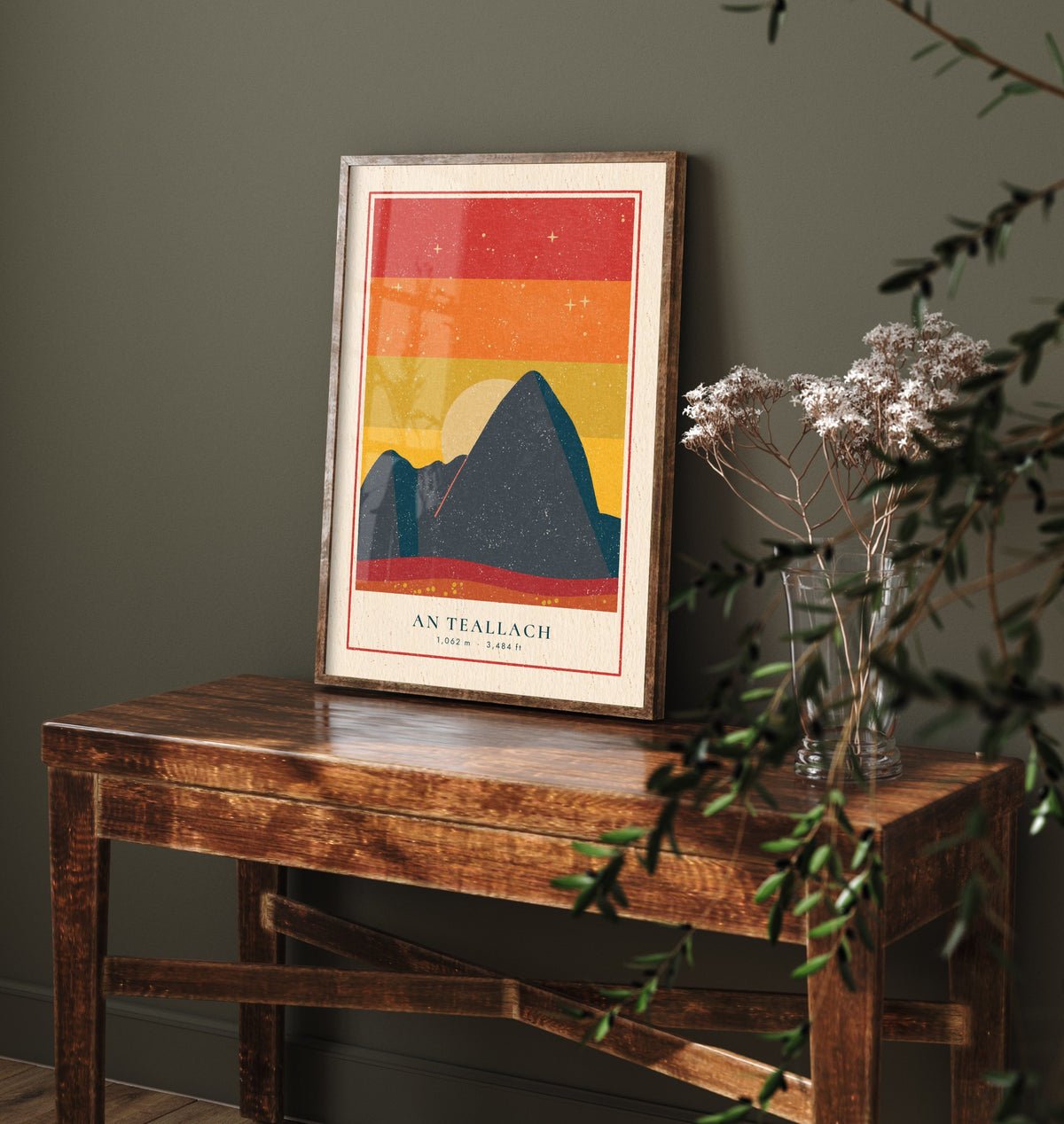An Teallach Fiery Sky Art Print - Wester Ross Forge Mountain Poster - Retro Linocut Illustration V1 3/3