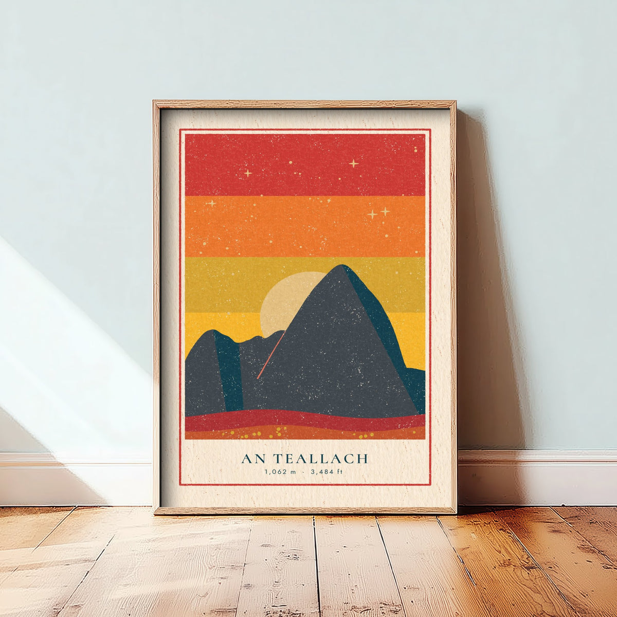 An Teallach Fiery Sky Art Print - Wester Ross Forge Mountain Poster - Retro Linocut Illustration V1 3/3