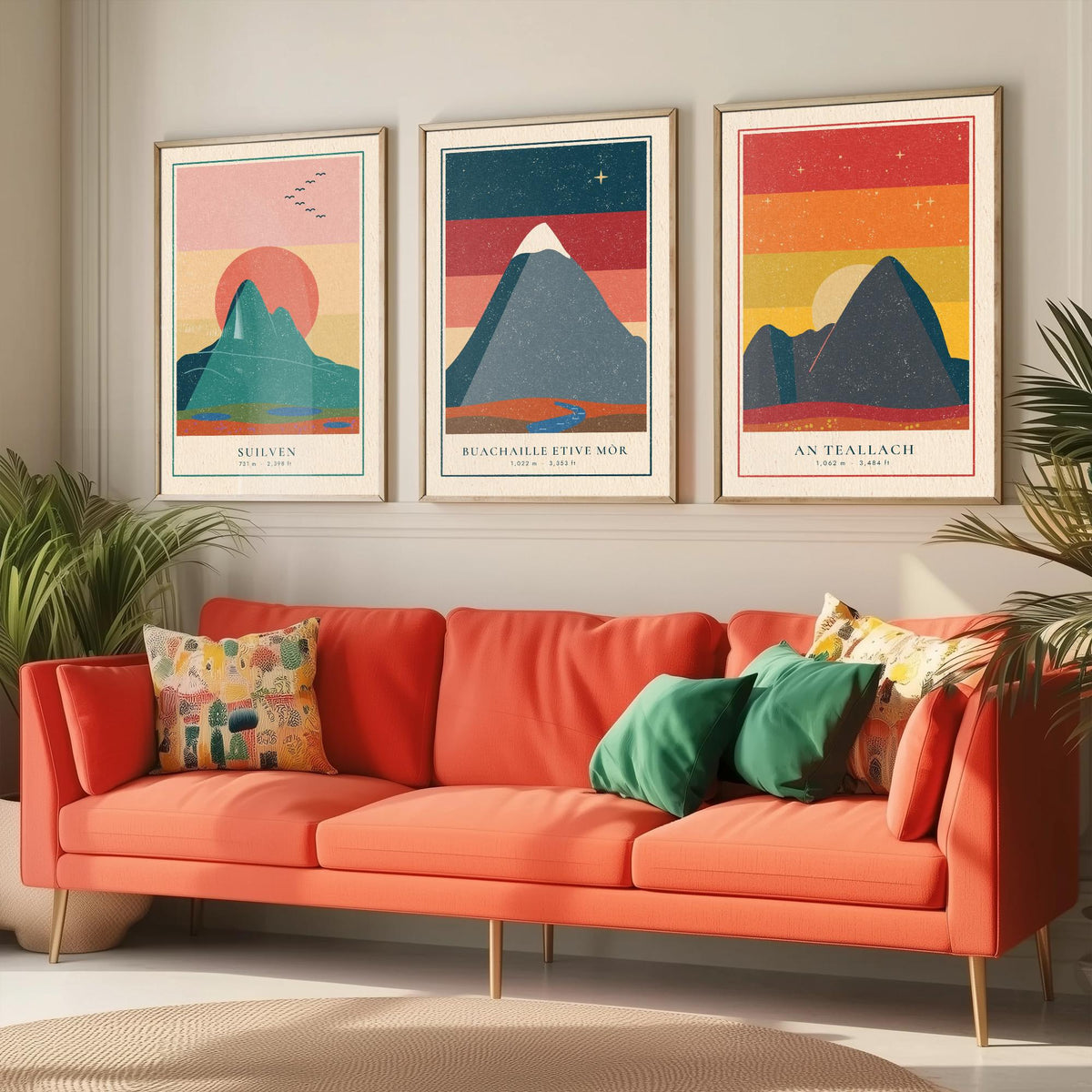 Iconic Scottish Mountain Set of Three Art Prints - Suilven, Buachaille Etive Mor, An Teallach - Linocut Style Poster Illustration V1