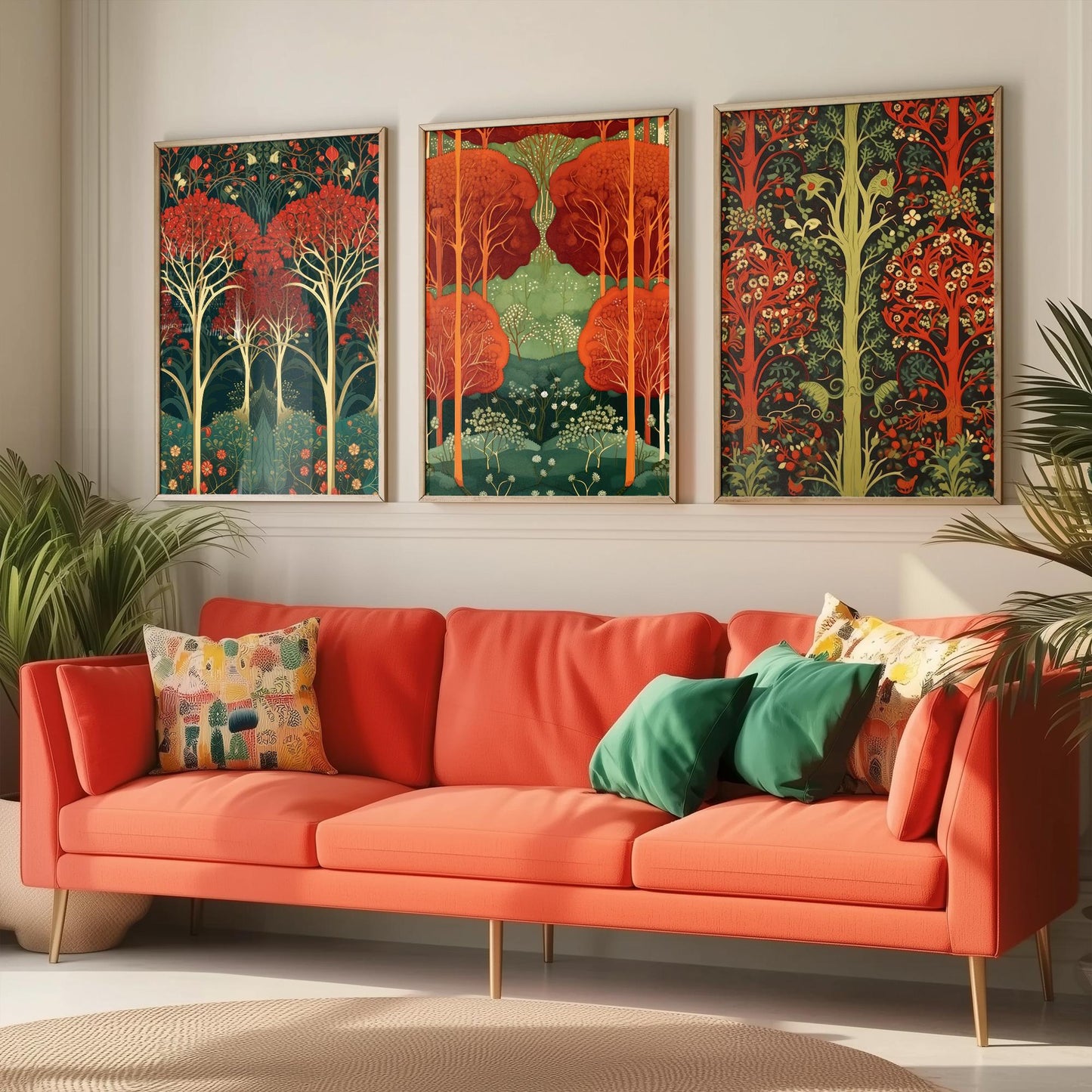 Scottish Book of the Woodlands Set of Three Art Prints - Ruby and Emerald Forest Posters - Fox Robin Bird Illustration