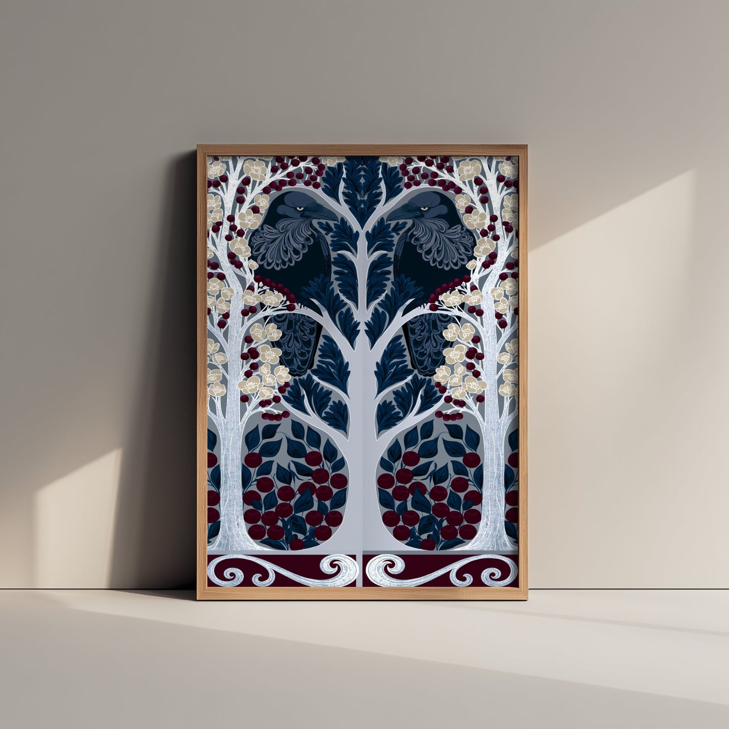 Scottish Woodland Raven Art Print - Folk Nature Poster - Decorative Illustration - Living Room Wall Art V10 2/3