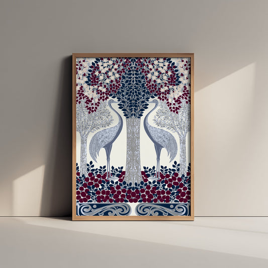 Scottish Woodland Heron Art Print - Folk Nature Poster - Decorative Illustration - Living Room Wall Art V10 3/3