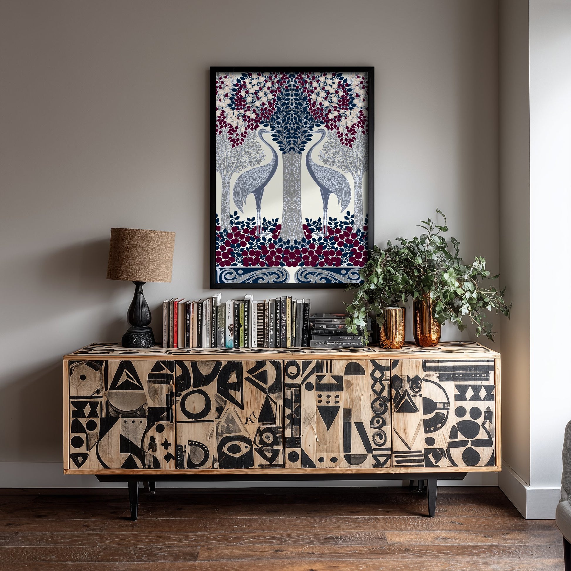 Scottish Woodland Heron Art Print - Folk Nature Poster - Decorative Illustration - Living Room Wall Art V10 3/3