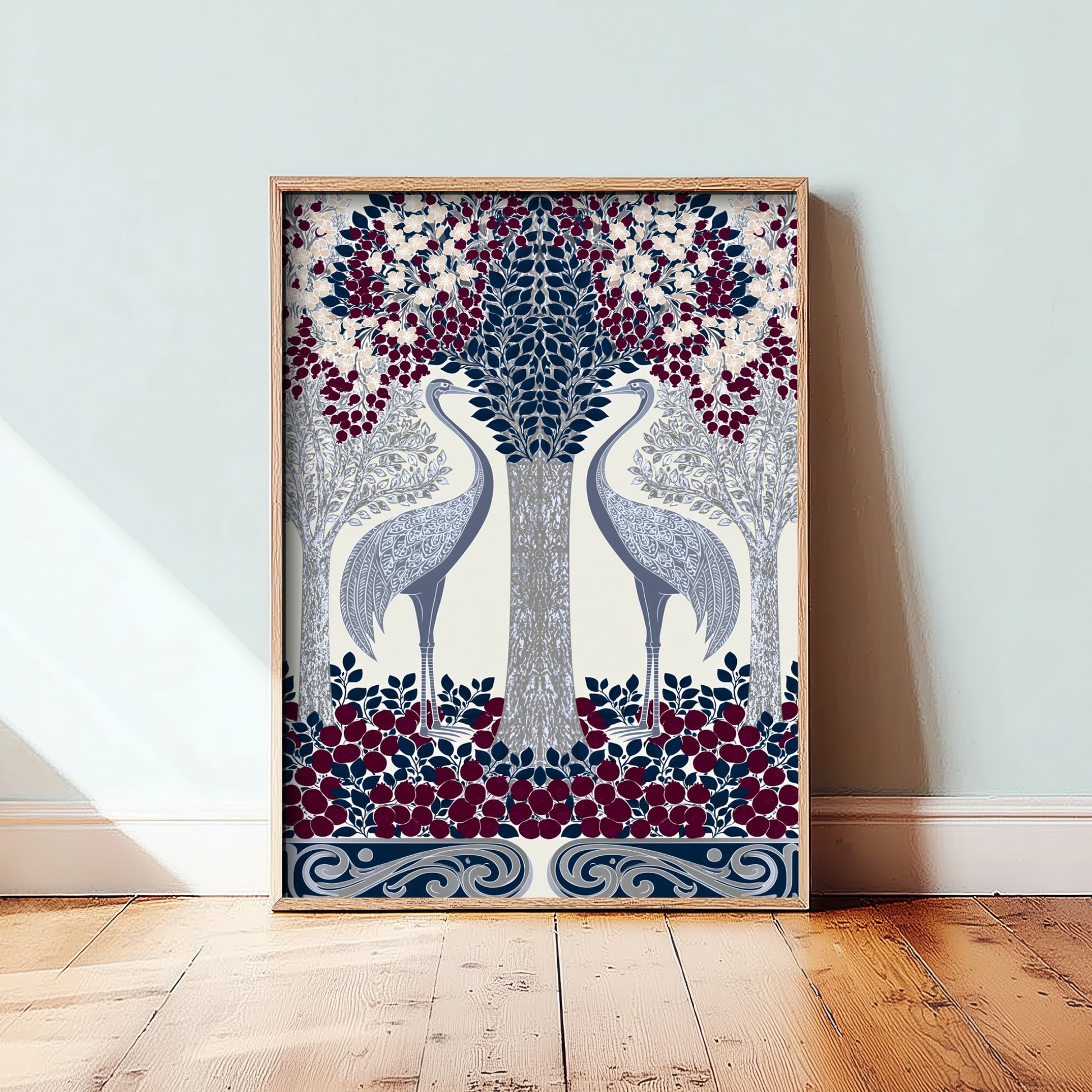 Scottish Woodland Heron Art Print - Folk Nature Poster - Decorative Illustration - Living Room Wall Art V10 3/3